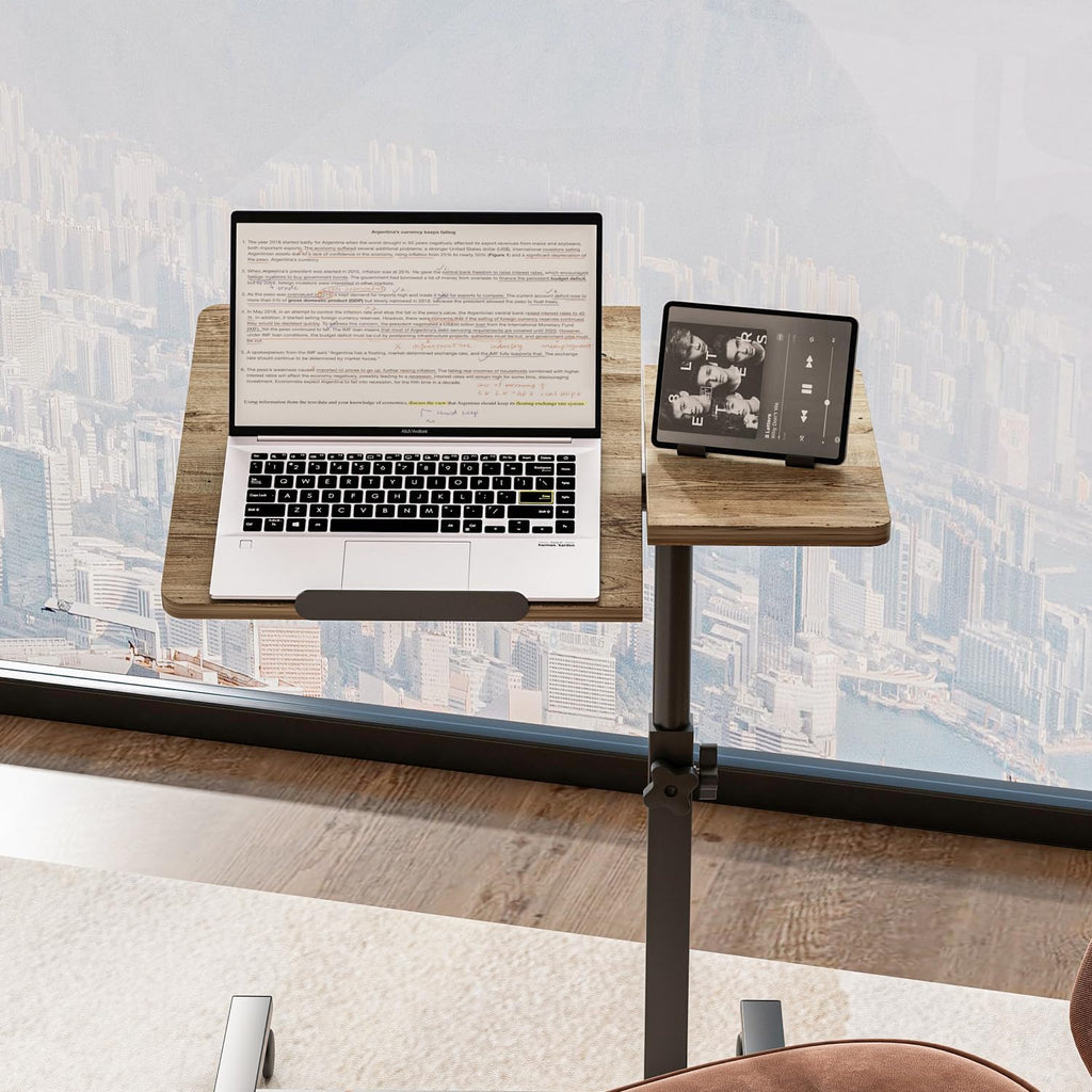 Beside Desk Overbed Table with Wheels Adjustable Height Over Bed Table Rolling Hospital Laptop Stand for Couch Tray