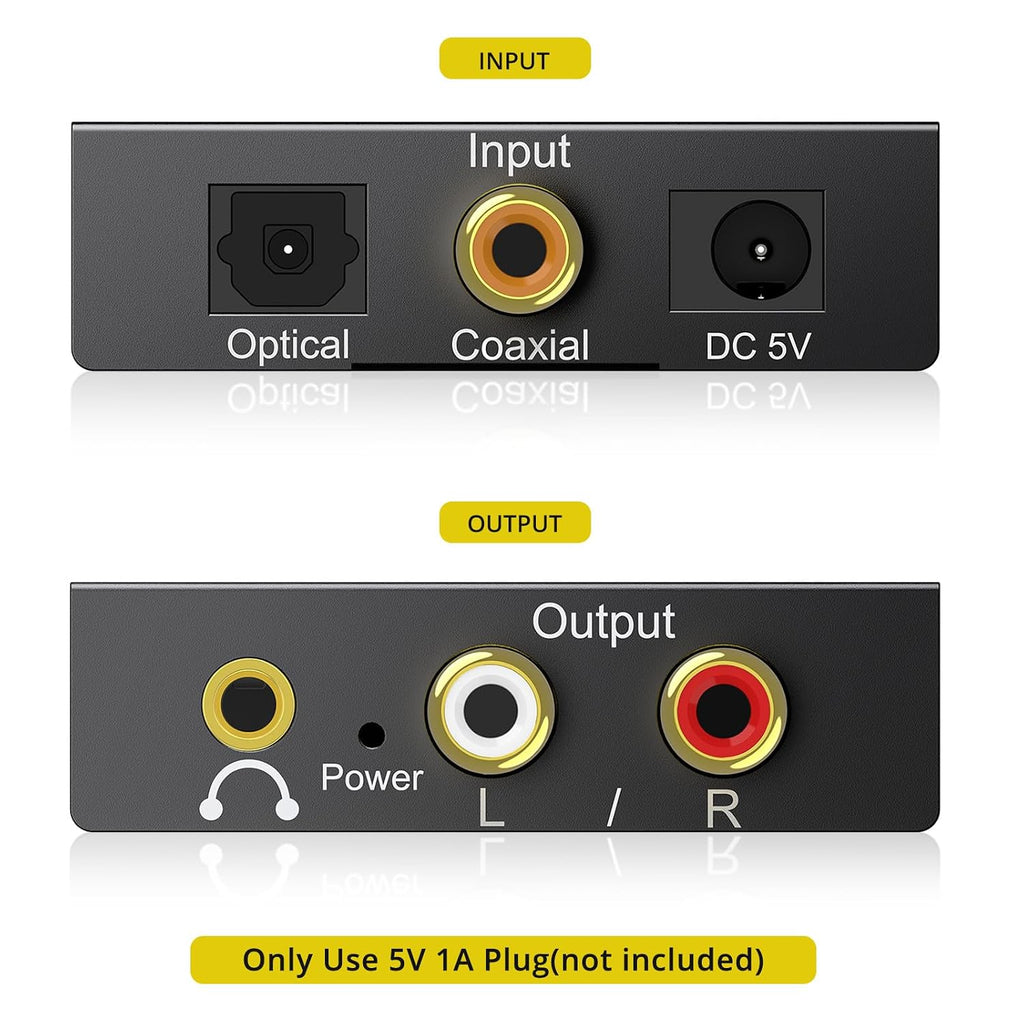 192KHz Digital to Analog Audio Converter DAC Digital Optical to RCA Analog L/R Converter, SPDIF Toslink Optical to