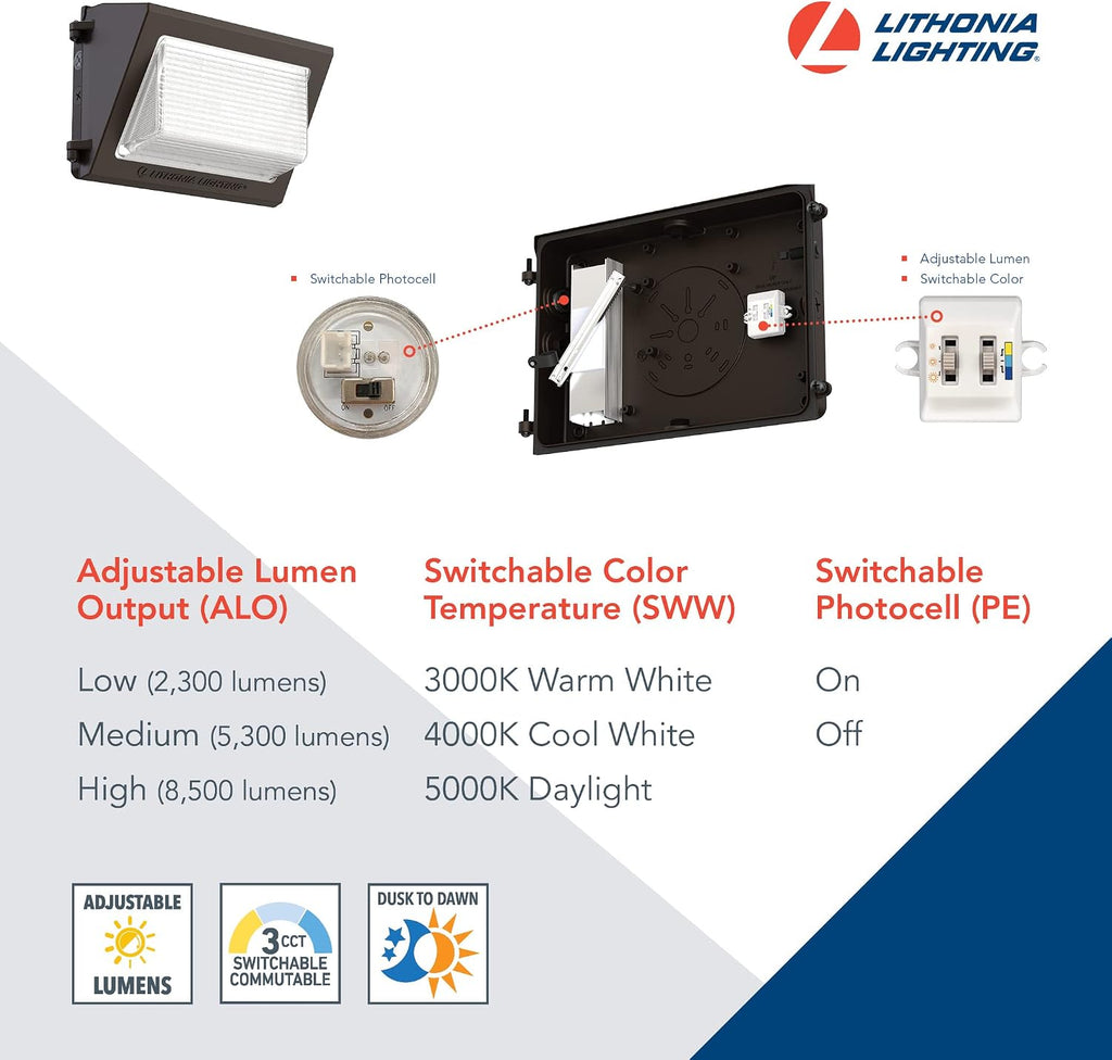 Lithonia Lighting 13" LED Wall Pack Outdoor Light, Dusk to Dawn Photocell