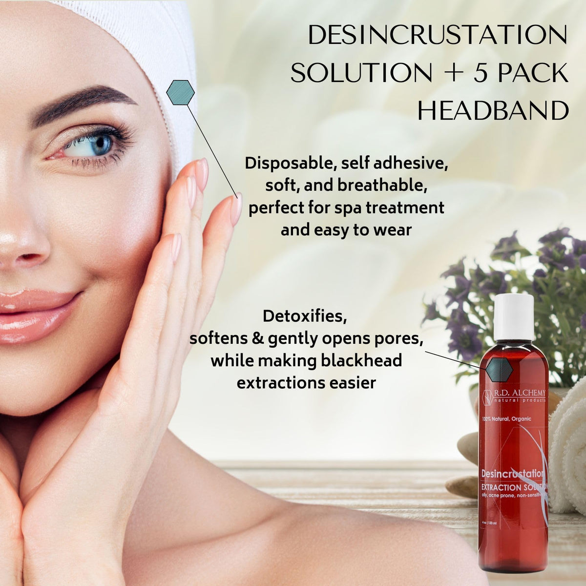 RD Alchemy - Professional Desincrustation Solution - Scaling Fluid Blackhead Remover + 5 Pack Disposable Spa
