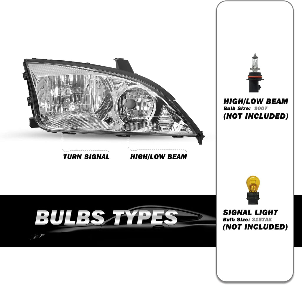 SOCKIR OEM Halogen Headlight Assembly fit for 2005-2007 Ford Focus
