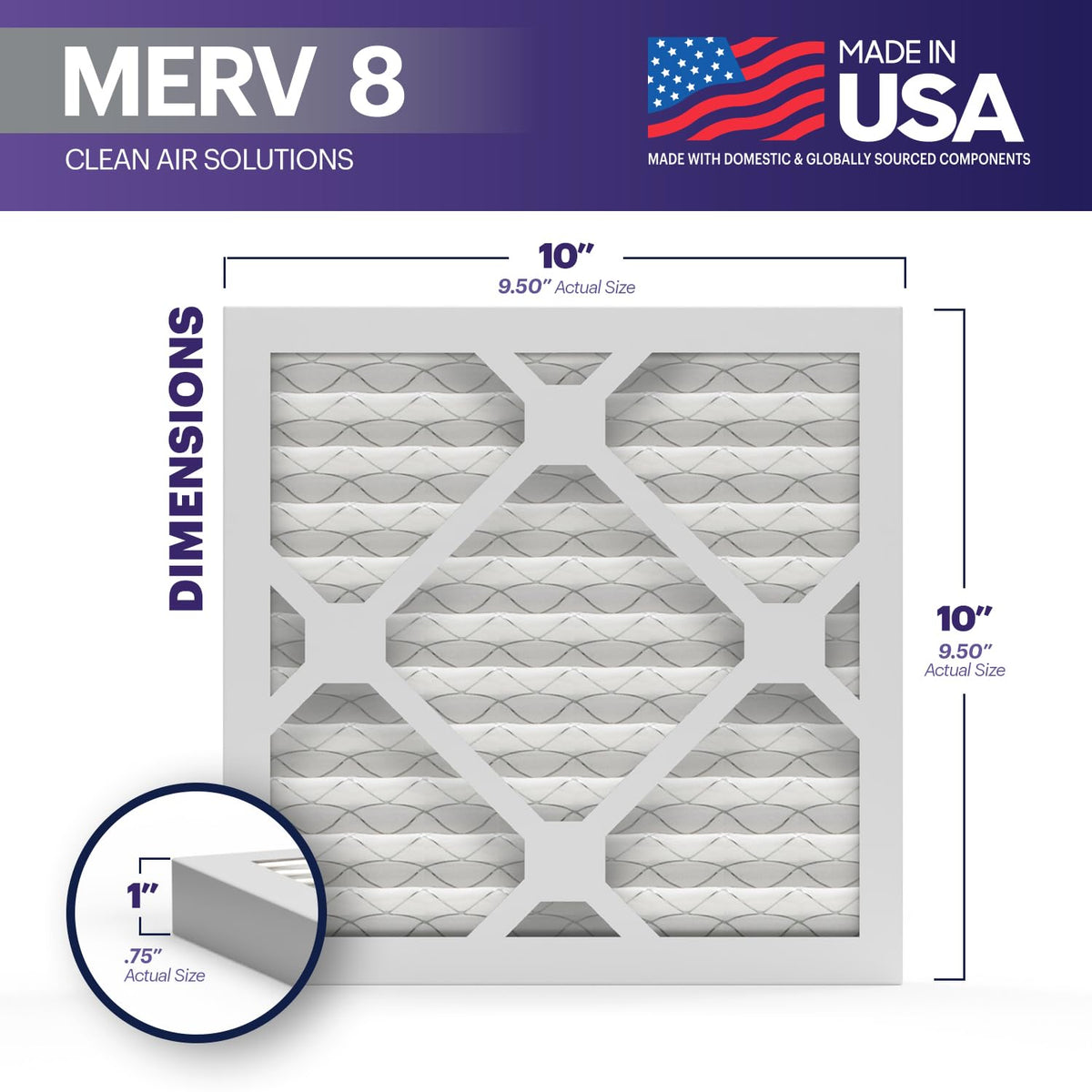 TruFilter 10x10x1 Air Filter MERV 8 (6-Pack) - MADE IN USA – Dust & Pet Defense Electrostatic Pleated Air Conditioner
