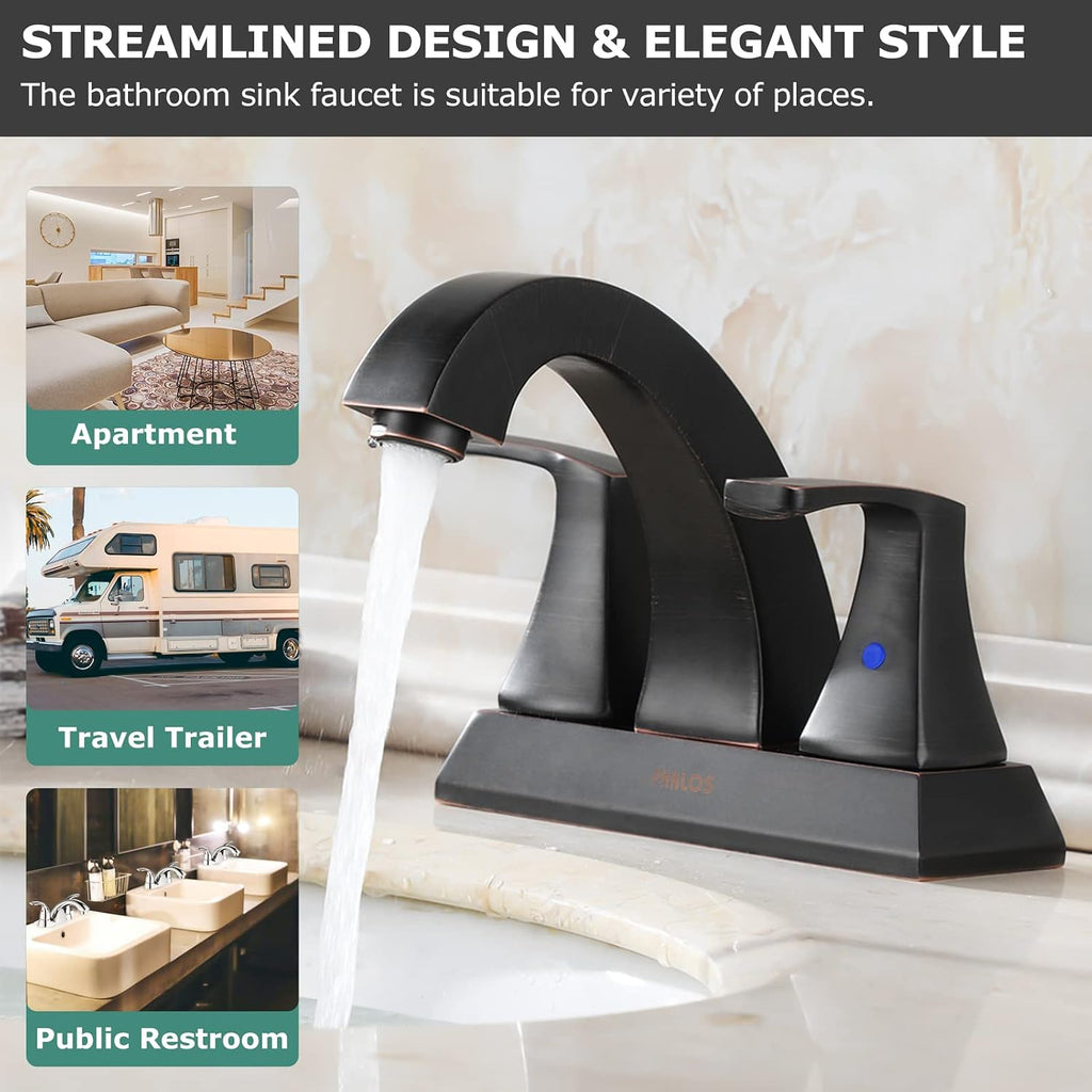 Oil Rubbed Bronze Bathroom Faucet 4 Inch Centerset for Utility Sink | Mid Arc, 2 Handle Lead-Free Bathroom Faucet