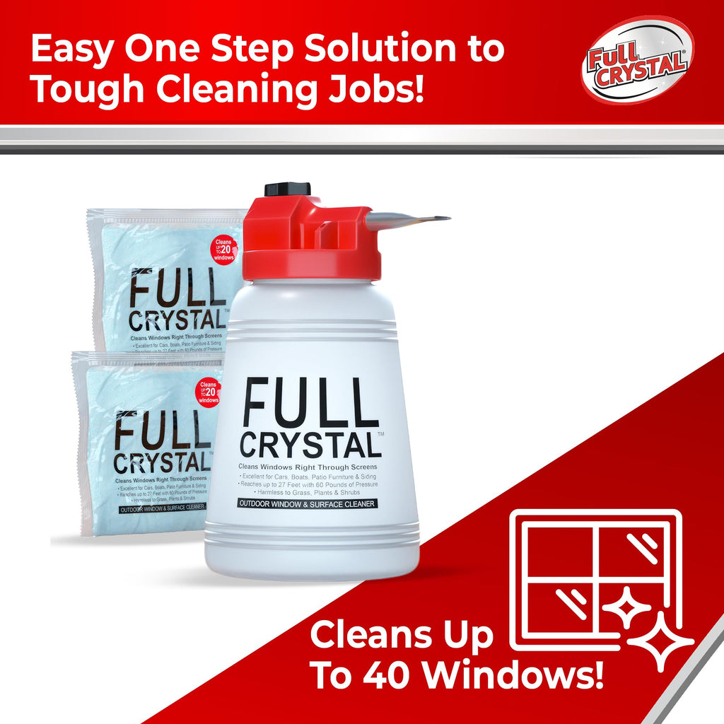 Window Cleaner, Bottle + 8oz Powder, Cleans Up to 40 Windows
