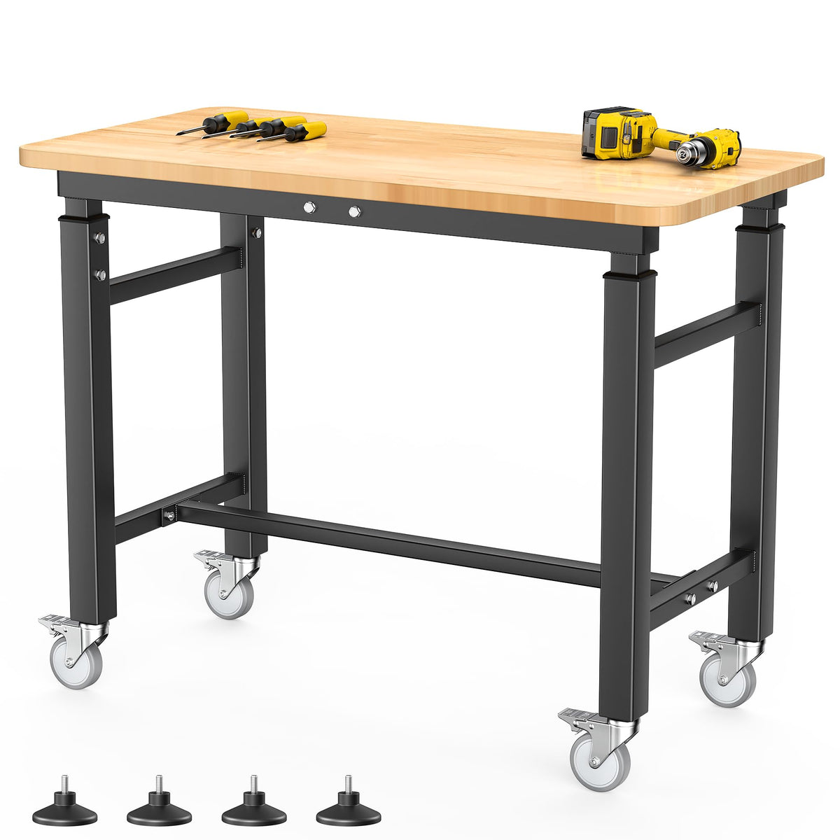 Workbench with Wheels, Adjustable Height Work Table, 42“ x 20”