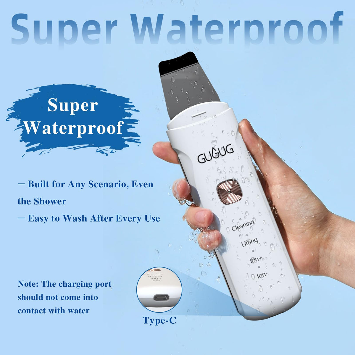 Waterproof Skin Scrubber 4-in-1 Facial Spatula Pore Cleaner for Face