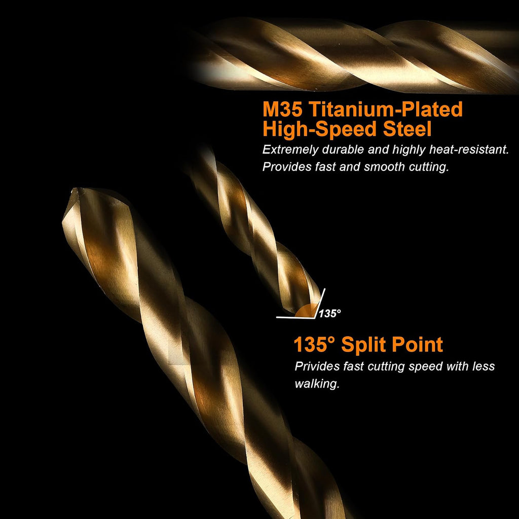 M35 Cobalt Drill Bit Set 20PCS(1/16"-1/2") High Speed Steel Jobber Length Drill Bit Kit for Hardened Metal with Index Storage Case