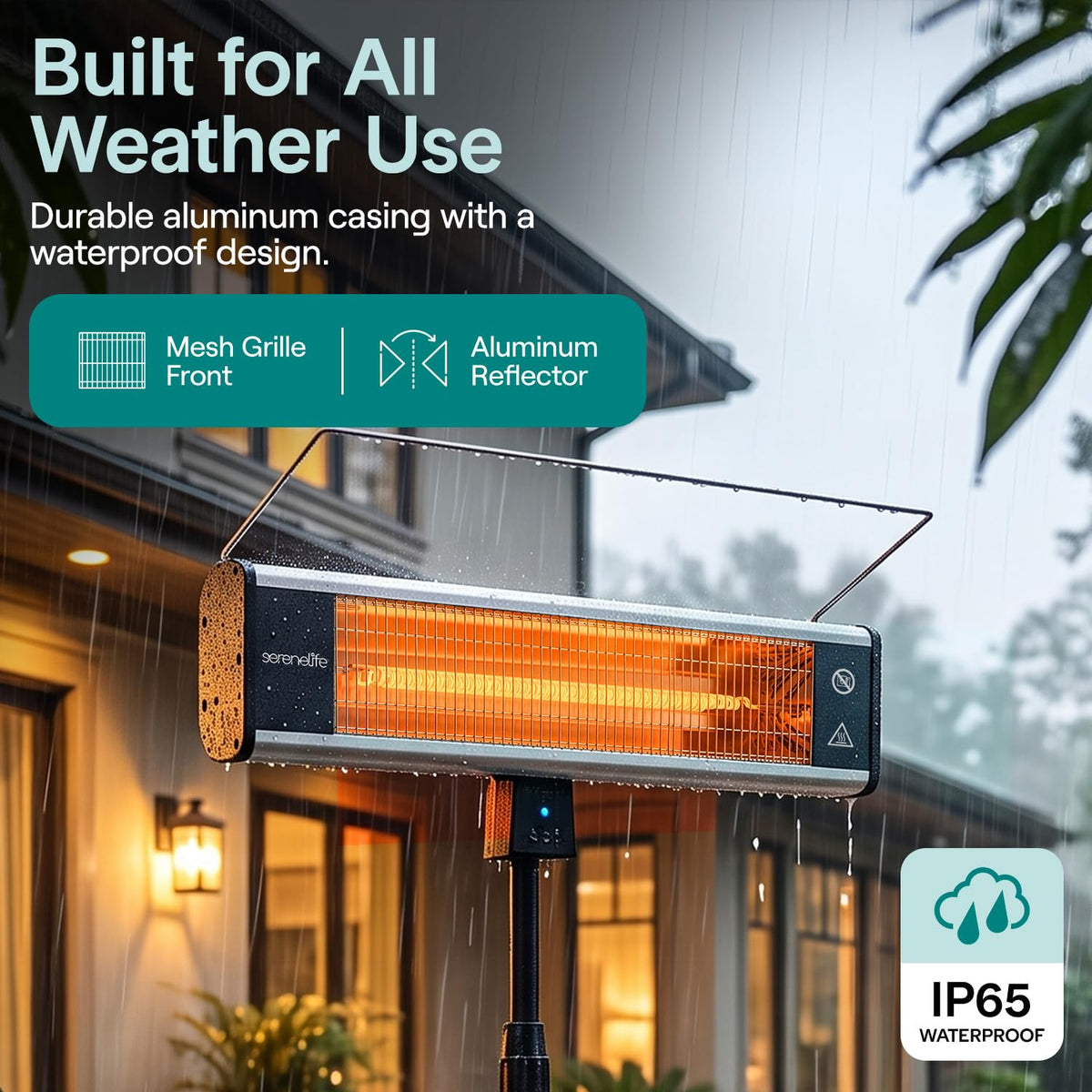 Infrared Patio Heater, Electric Patio Heater for Indoor/Outdoor Use, Portable Stand Heater with Remote Control, 1500
