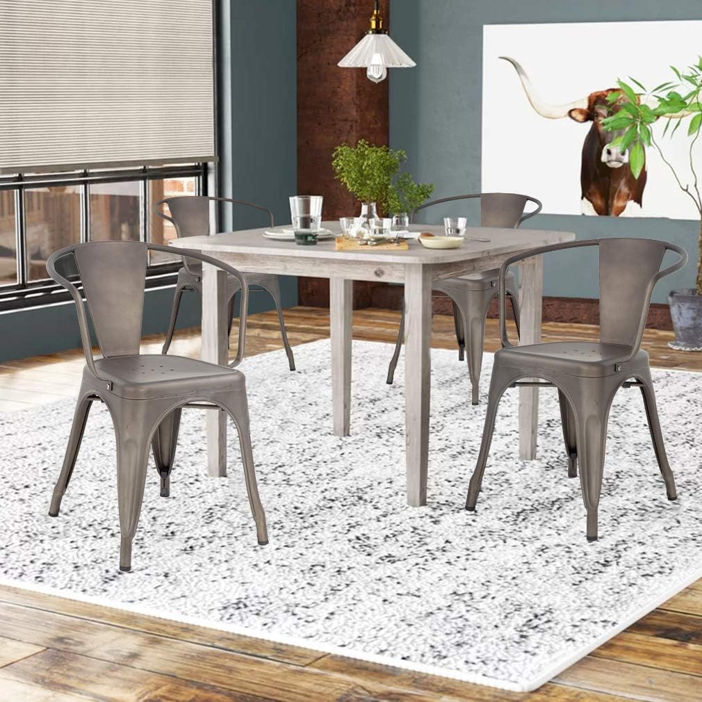Metal Dining Chairs Set of 4 Patio Chiar Indoor Outdoor Kitchen Chairs 18 Inch Seat Height Restaurant Chair 330LBS