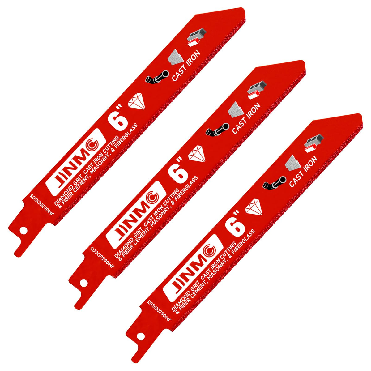 3 Pack 6 inch 40-50 Diamond-Grit Reciprocating Saw Blade