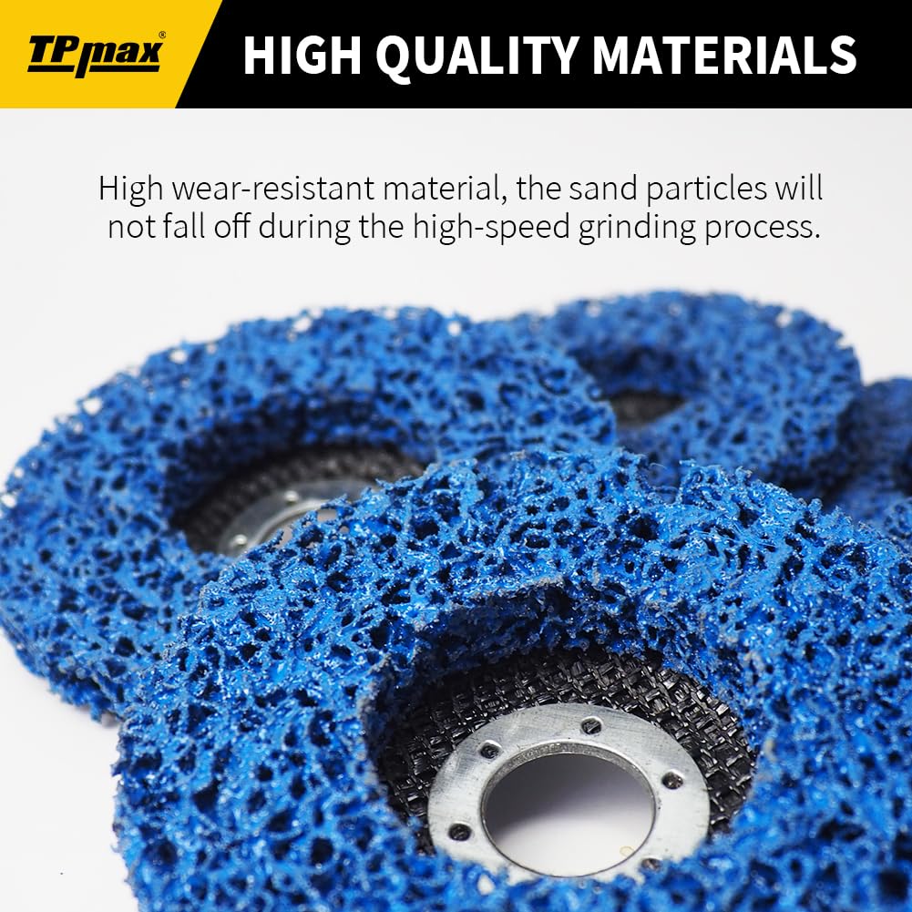 4" x 5/8" Stripping Discs for Rust and Paint Removal - Poly Abrasive Angle Grinder Wheels, 10-Pack (Blue)
