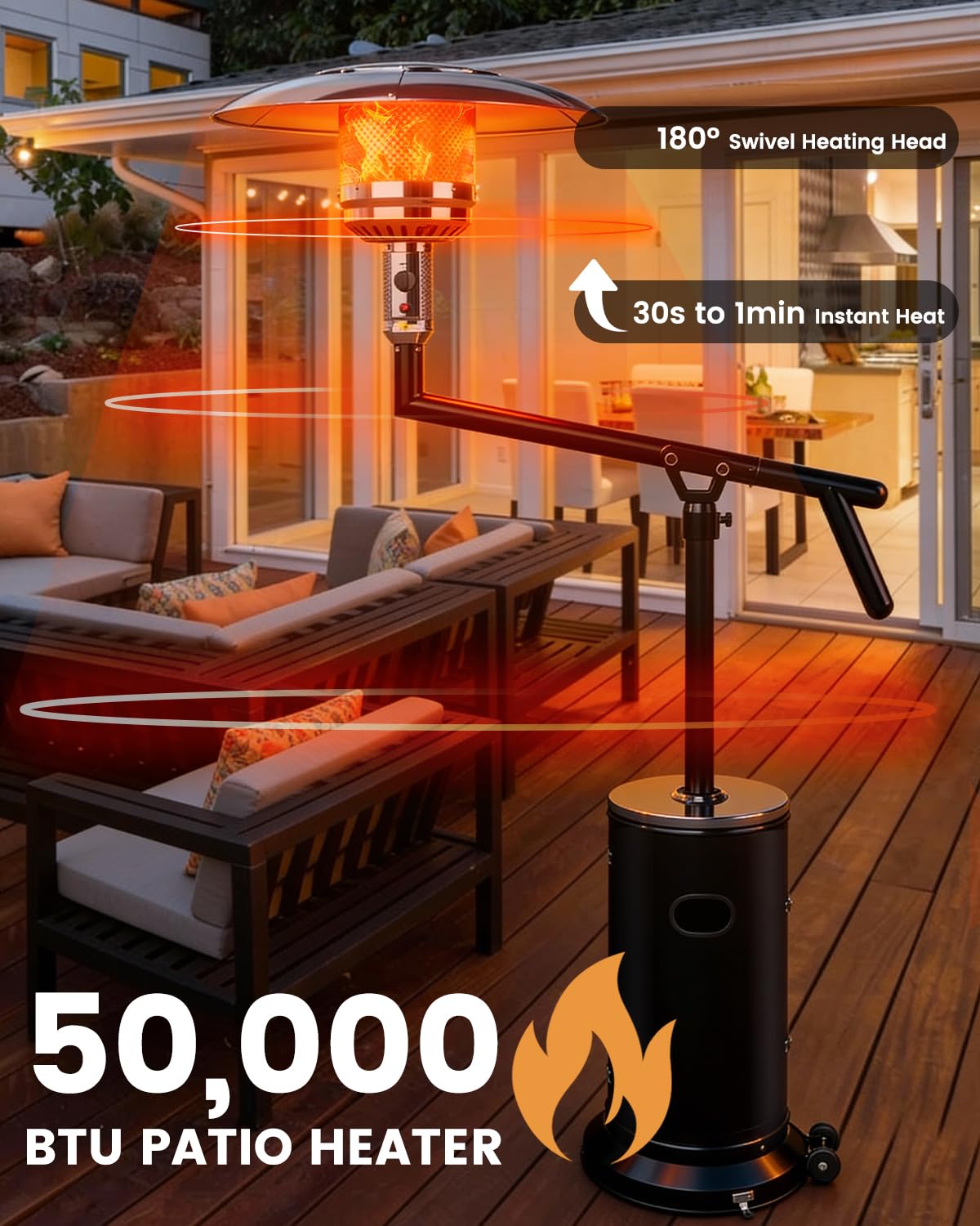 Perfect Position Pyramid Patio Heater,Outdoor Heater with Swivel Arm