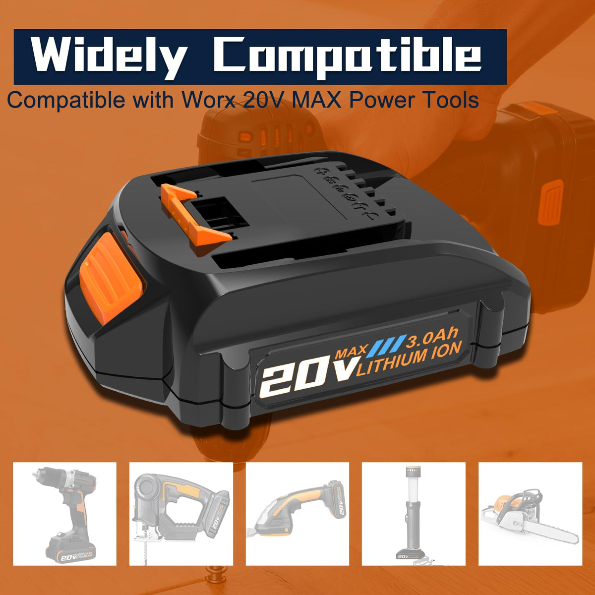 2Pack 3000mAh Battery Replacement for Worx PowerShare 20V Batteries WA3520 WA3525 WA3575 WA3669 WG151s WG155s WG251s