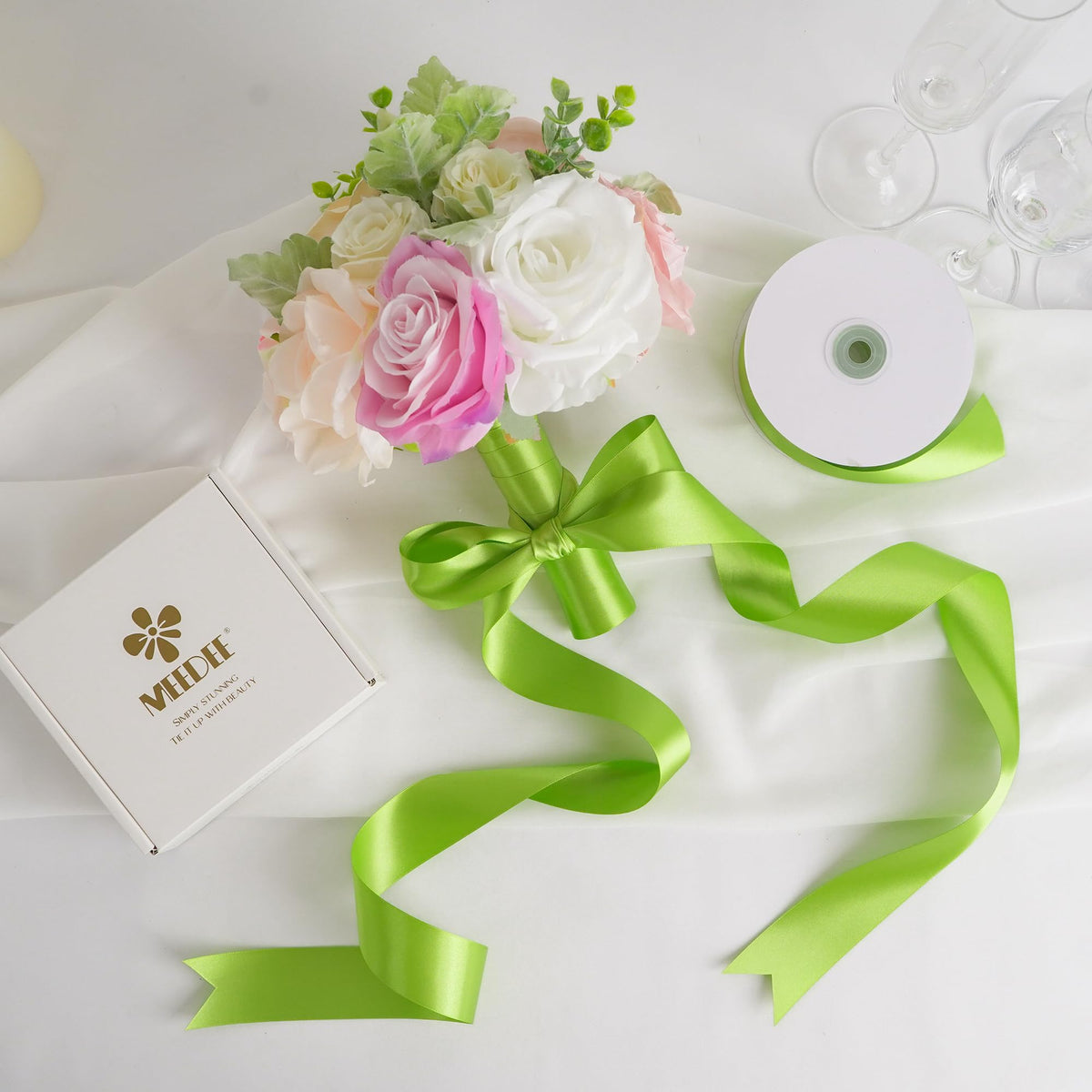 Lime Satin Ribbon 1-1/2 inch Lime Ribbon Double Faced Satin Ribbon By 50 Yards Lime Green Ribbon for Christmas Tree