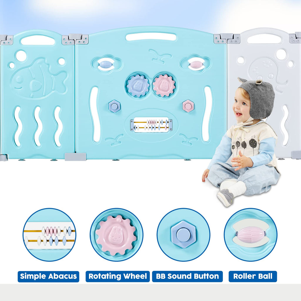 22-Panel Modular Foldable Baby Playpen & Safety Activity Yard with Locking Walk-Through Gate for Infants & Toddlers