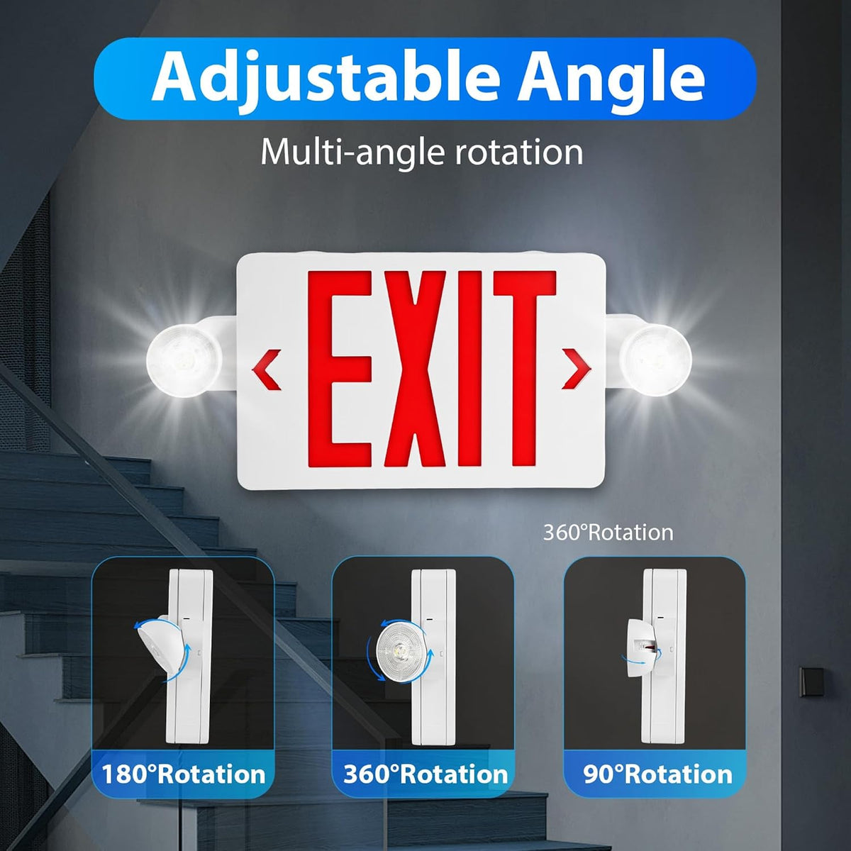 2 Pack Exit Sign with Emergency Lights,ETL listed,Battery Backup