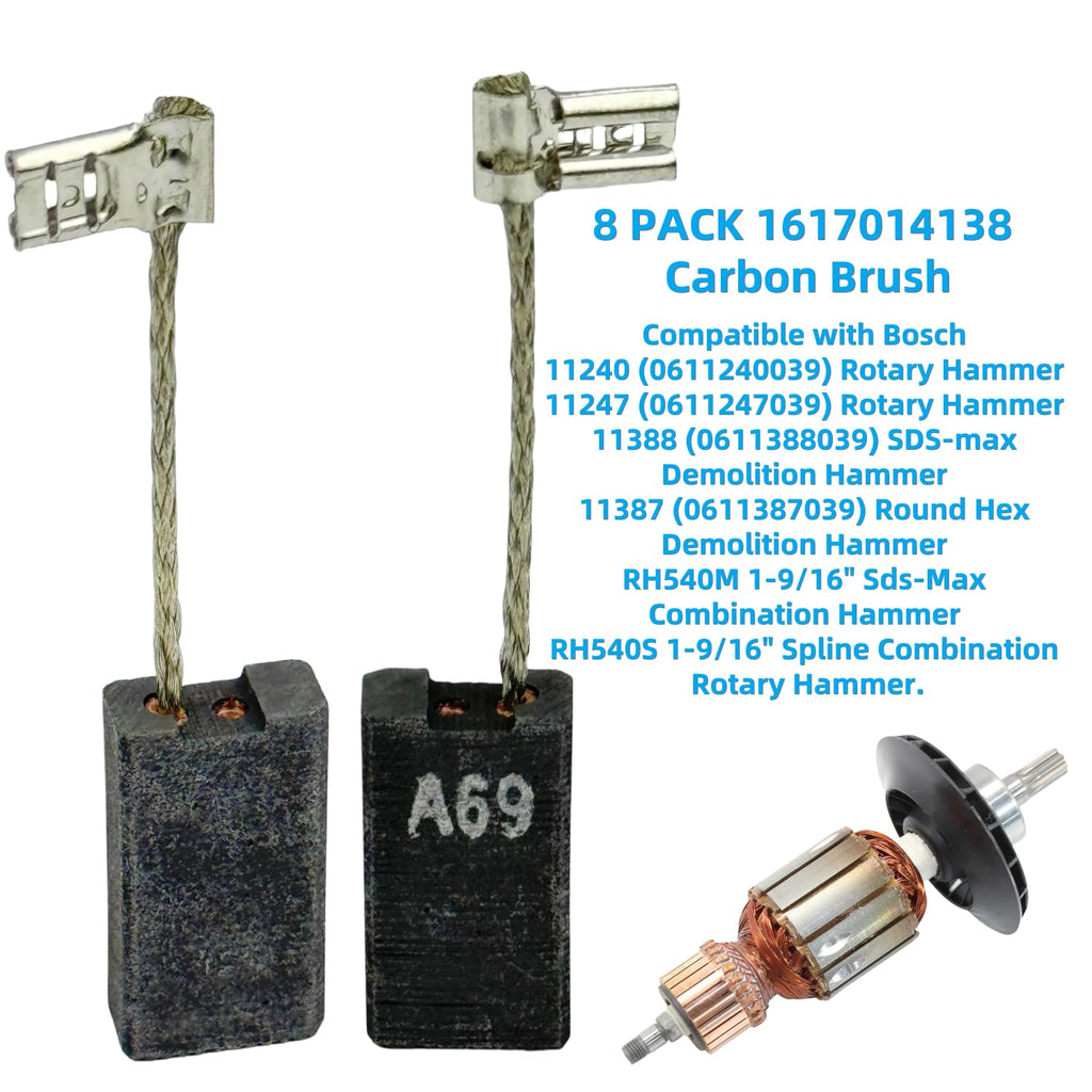 8-Pcs 1617014138 Rotary Hammer Carbon Brush for Bosch RH540M