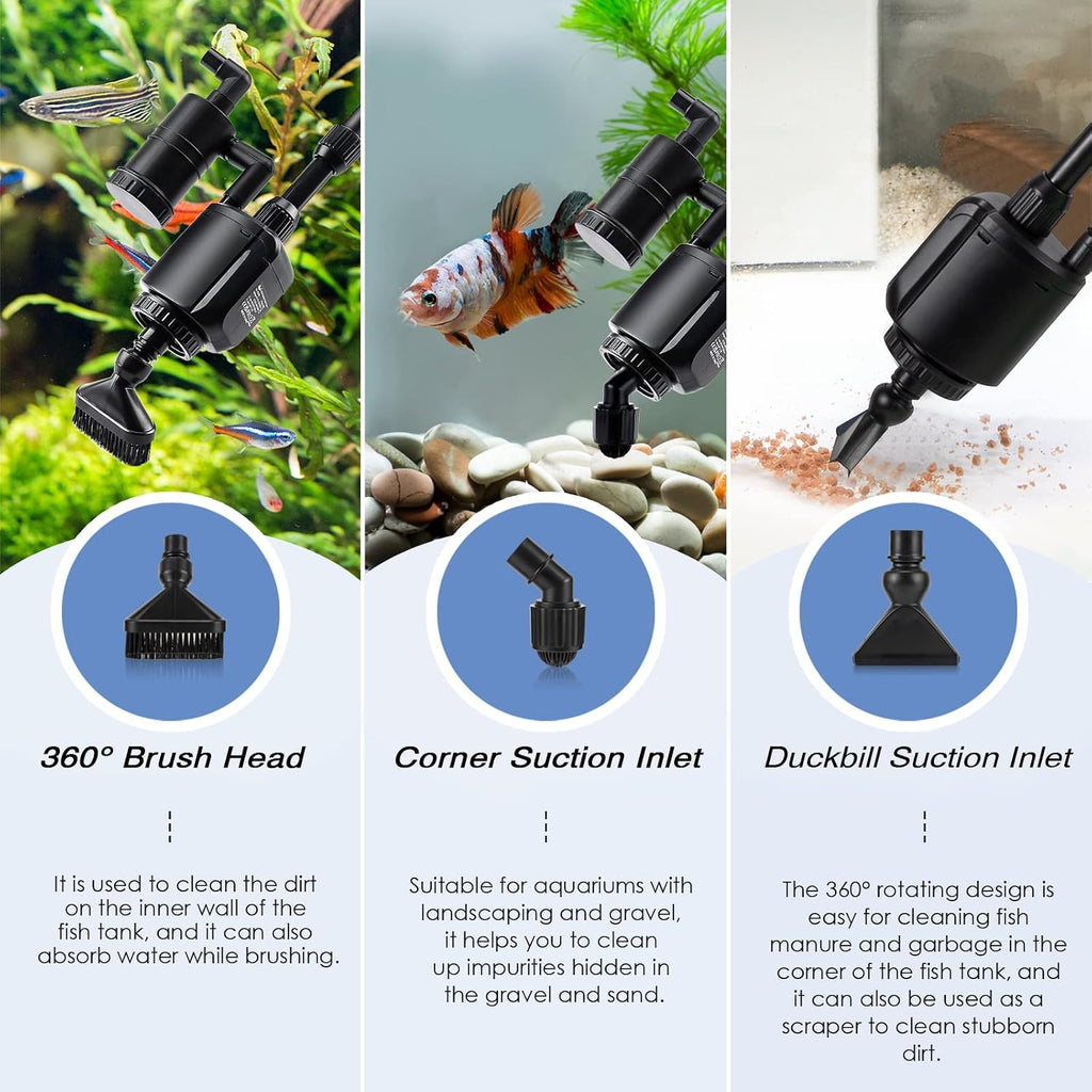 6-in-1 Electric Aquarium Gravel Cleaner, 320GPH 20W Fish Tank Vacuum
