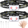 Headlamp Rechargeable 2 Pack, 2000 Lumen Ultra-Light Bright LED Head Lamp with White Red Light, 10 Modes, Motion