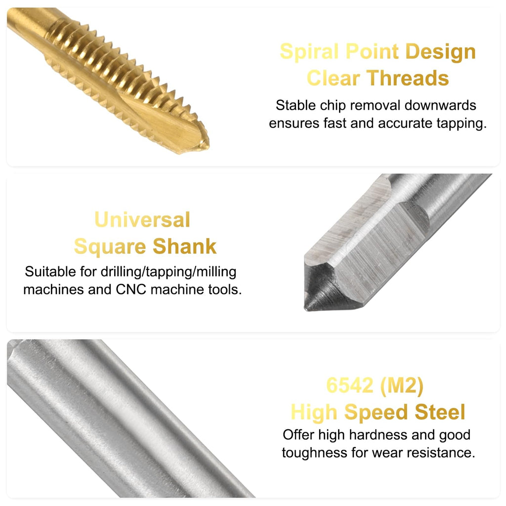 uxcell 4pcs 8-32 UNC B2 Spiral Point Thread Tap, Screw Tap Threading Tapping Tool, Titanium Coated 6542 High Speed Steel Machine Taps Tapping Bit