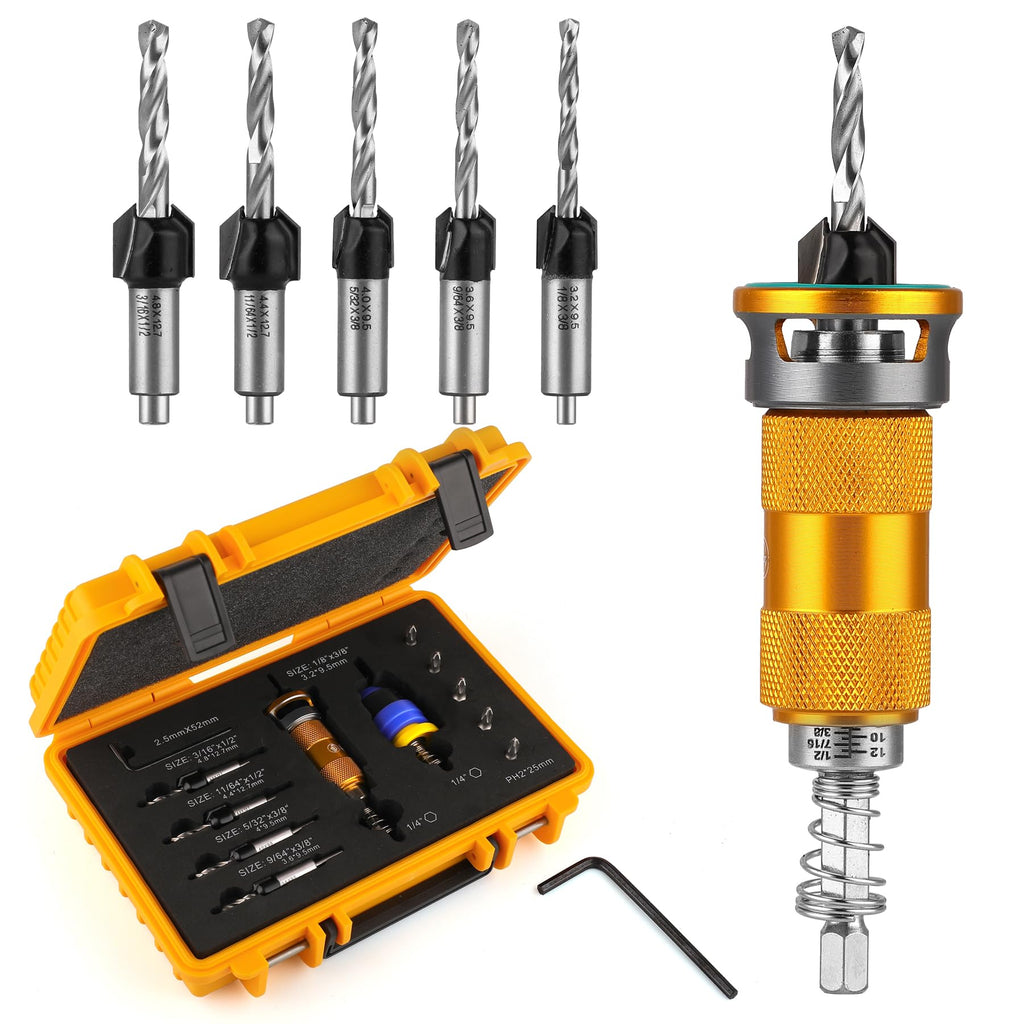 WildBossy Countersink Drill Bit Set with Depth Stop, 12PCS for Wood