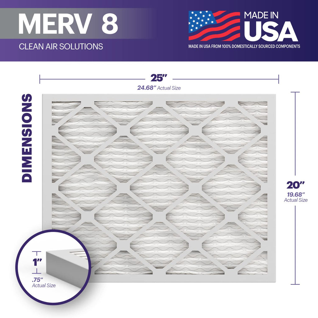 TruFilter 20x25x1 Air Filter MERV 8 (6-Pack) - MADE IN USA – Dust & Pet Defense Electrostatic Pleated Air Conditioner