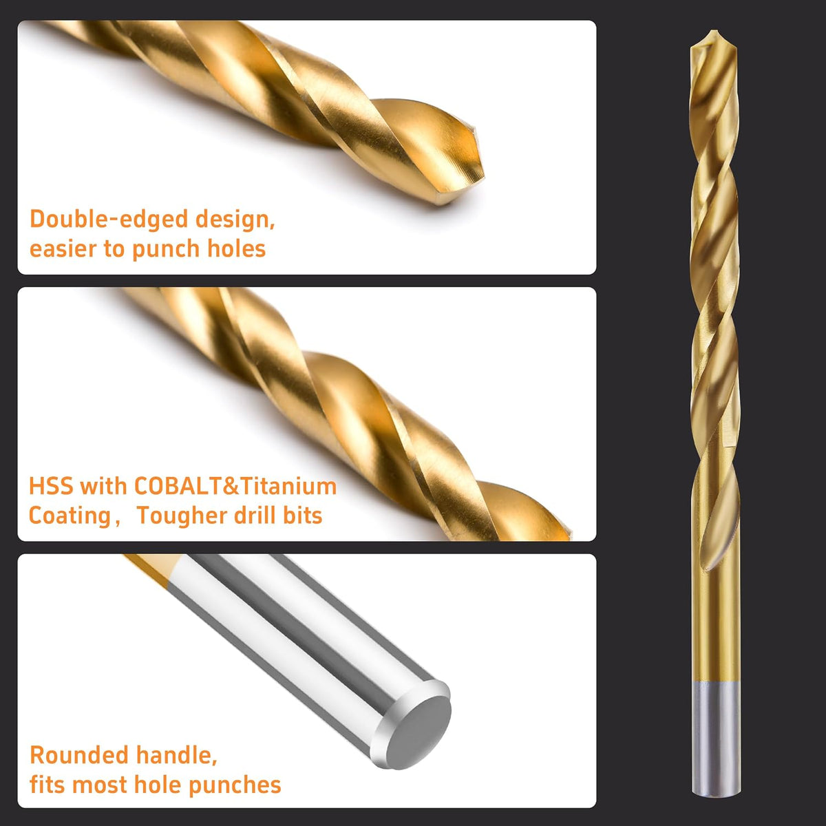 Cobalt Left Hand Drill Bit Set, 13Pcs (1/16”-1/4”)