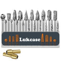 20 Pcs Double Cut Carbide Rotary Burr Set 1/8" Shank Compatible with Dremel for Metal Glass Woodworking, Drilling, Carving, Engraving, Polishing Cutting with 2 Collets