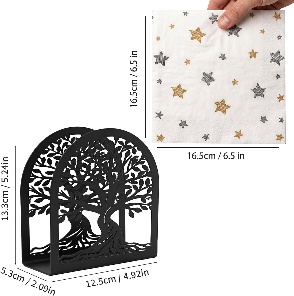 Napkin Holder for Table, Tree of Life Metal Napkin Dispenser, Black