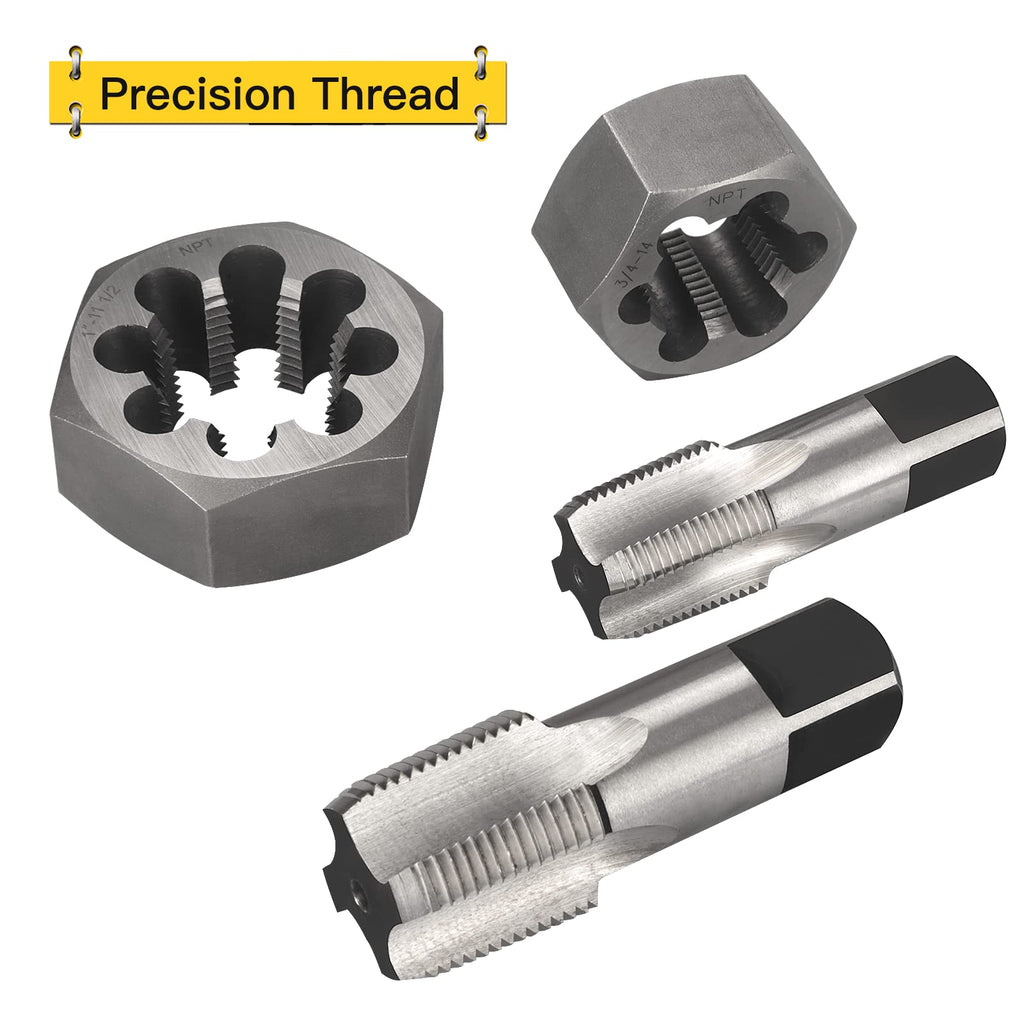 HOTYELL NPT Pipe Tap and Die Set, 14 Pcs 1/16"-1" Taper Thread Rethreading