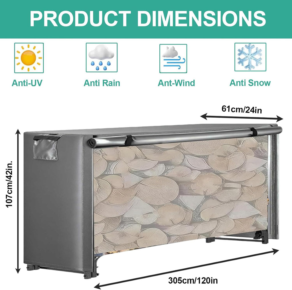 Waterproof Firewood Rack Cover, Heavy Duty 600D Oxford Log Storage Cover with Zipper, PVC Coating (Log Rack not
