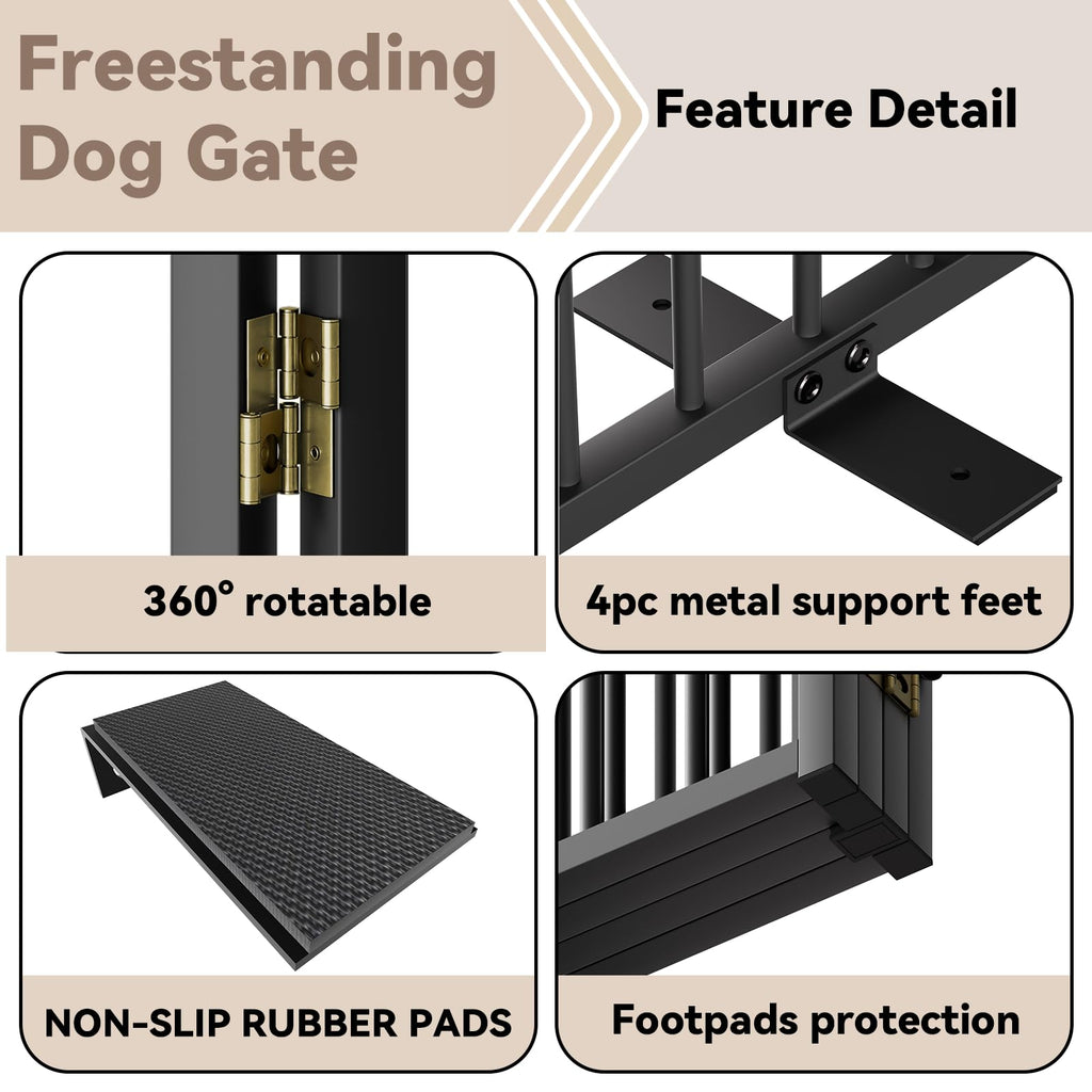 4-Panel Freestanding Heavy-Duty Steel Folding Pet & Dog Barrier Gate with Walk-Through Swing Door for Wide Indoor Openings, Hallways & Stairs