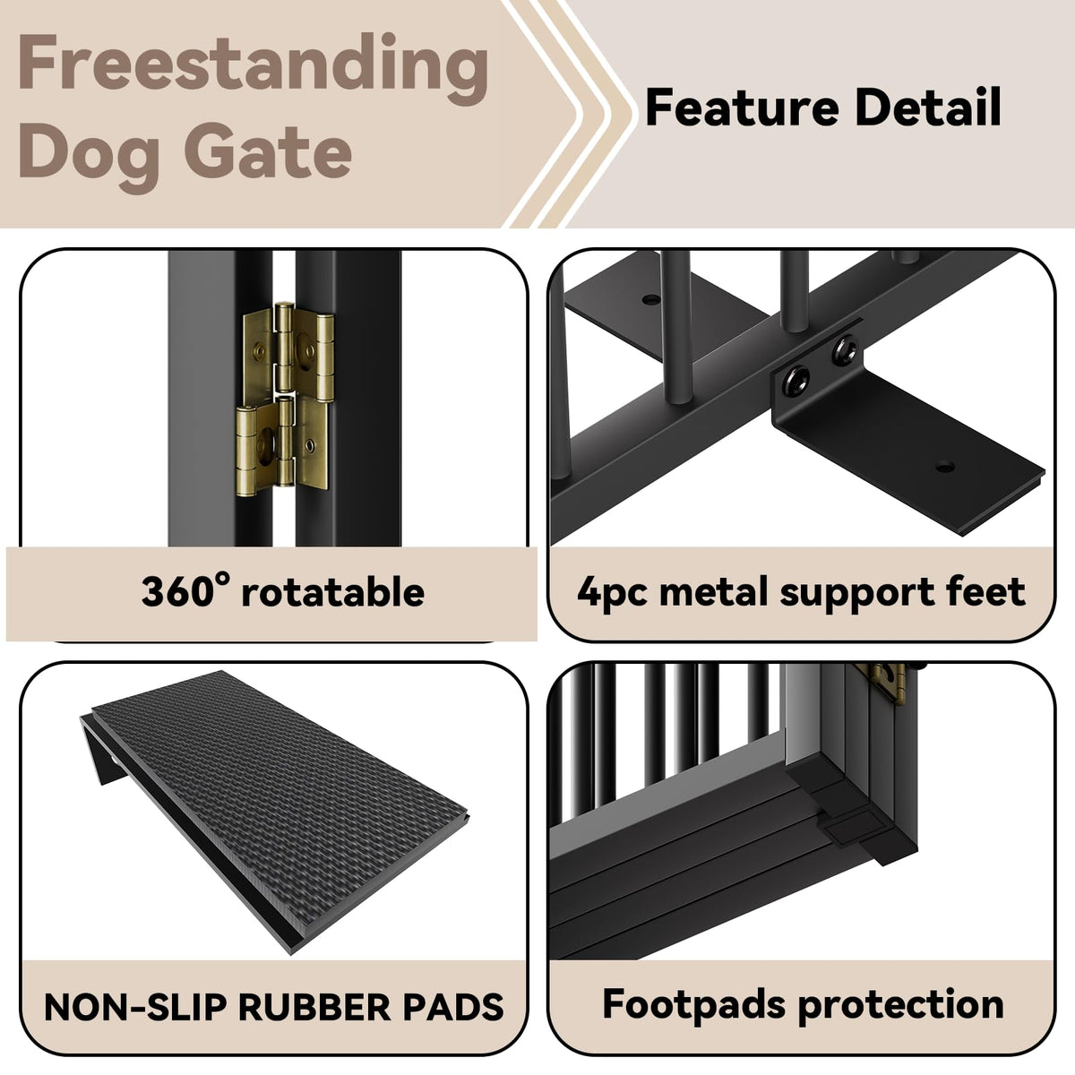 4-Panel Freestanding Heavy-Duty Steel Folding Pet & Dog Barrier Gate with Walk-Through Swing Door for Wide Indoor Openings, Hallways & Stairs