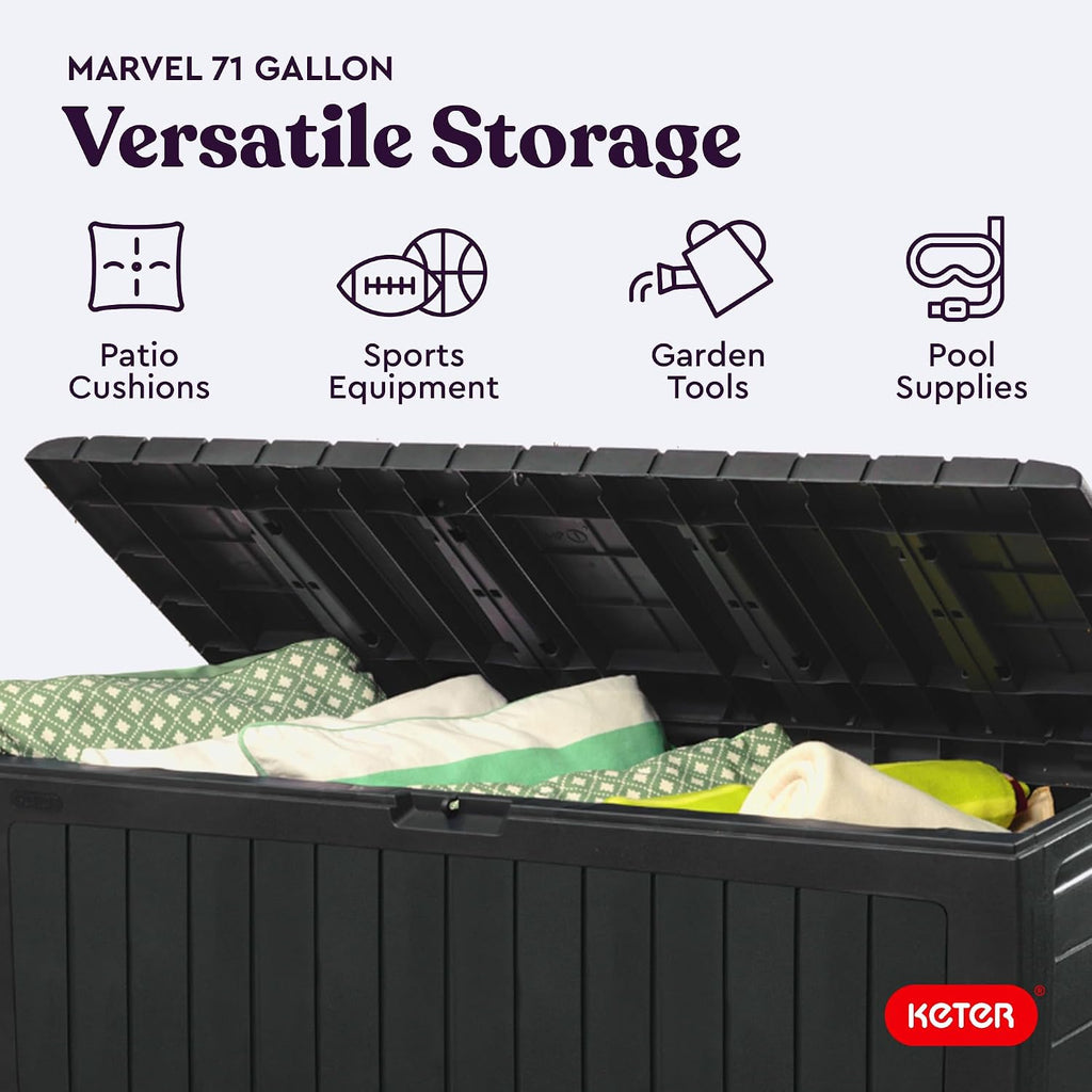 Marvel Plus 71 Gallon Resin Deck Box-Organization and Storage for Patio Storage Box Outdoor Cushions, Throw Pillows