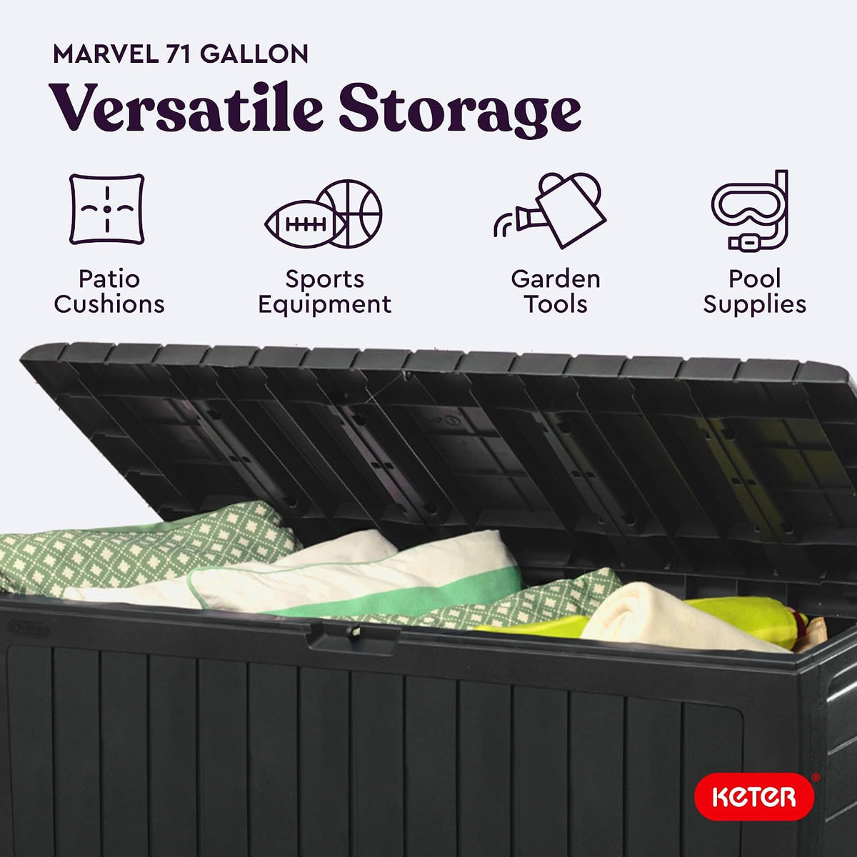 Marvel Plus 71 Gallon Resin Deck Box-Organization and Storage for Patio Storage Box Outdoor Cushions, Throw Pillows