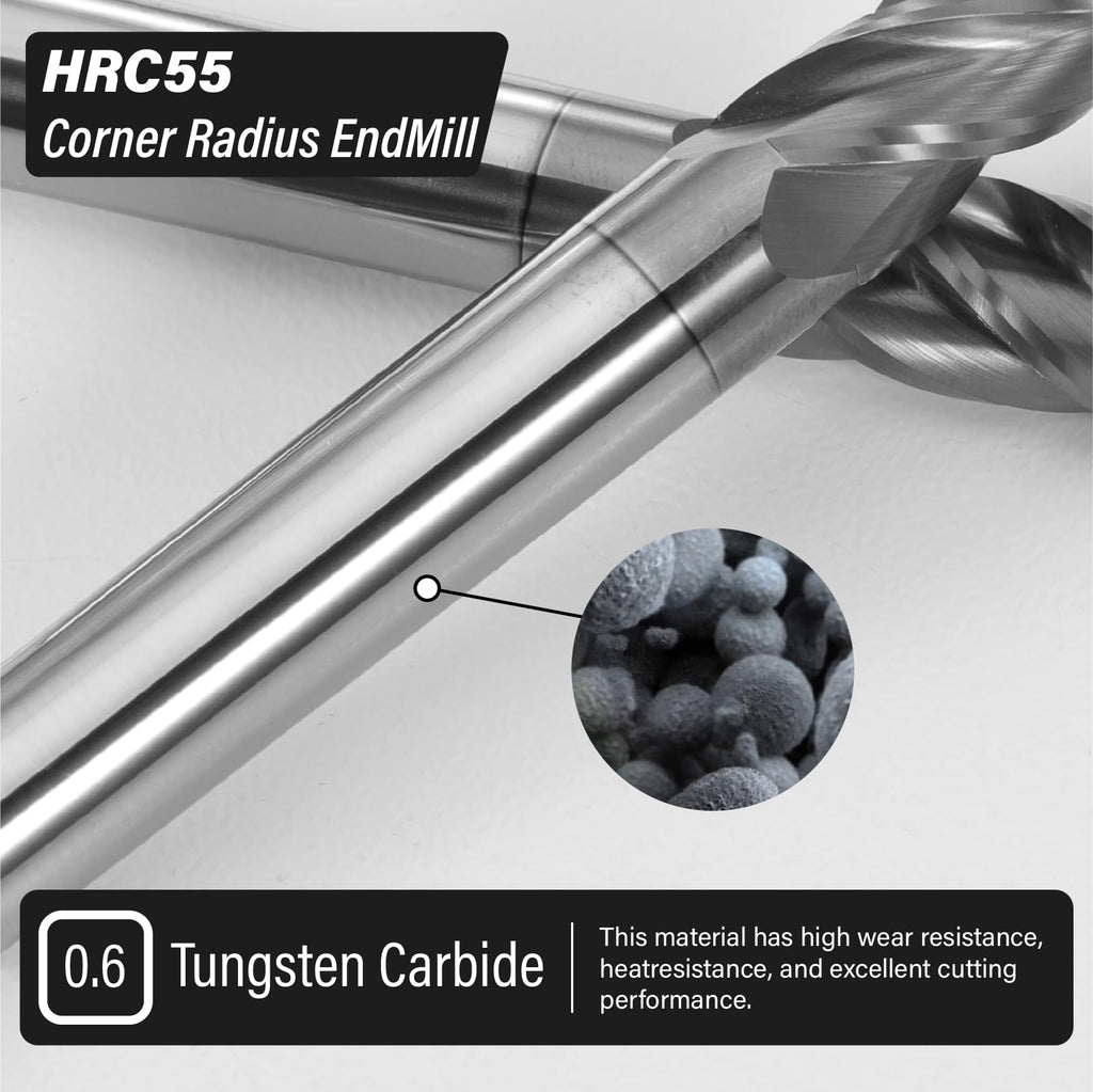 ALYICIA 3/16" Carbide Corner Radius End Mills with 0.06" Radius for Steel