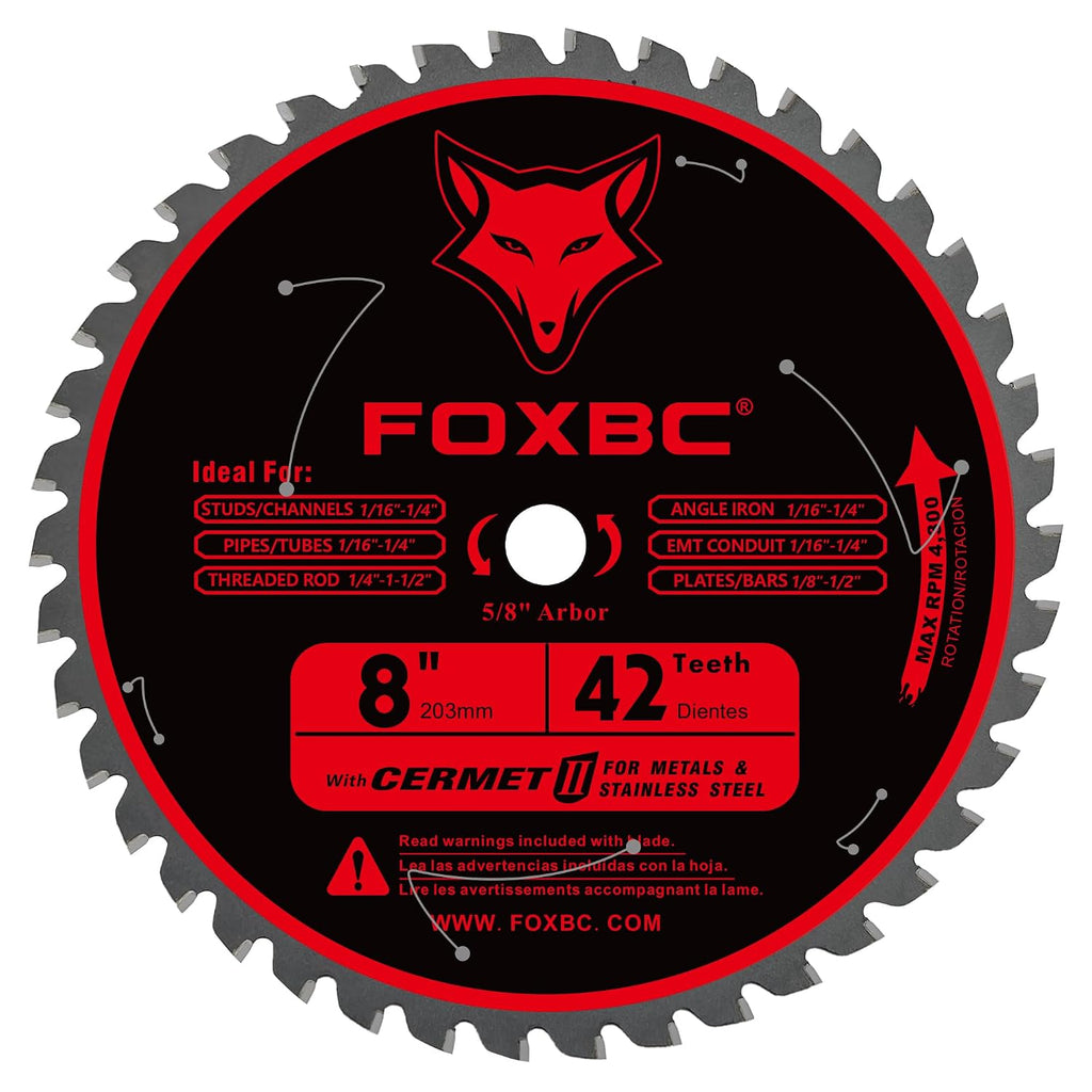 FOXBC 8 Inch Metal Steel Cutting Circular Saw Blade 42 Teeth, Cermet Carbide Up to 5X Longer Life