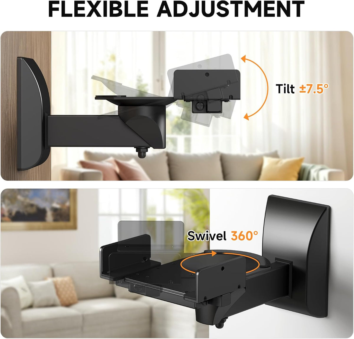 2PC Speaker Wall Mount Bookshelf Speaker Stand Surrounding Sound Bracket Swivel & Tilt for Living Room, Studio