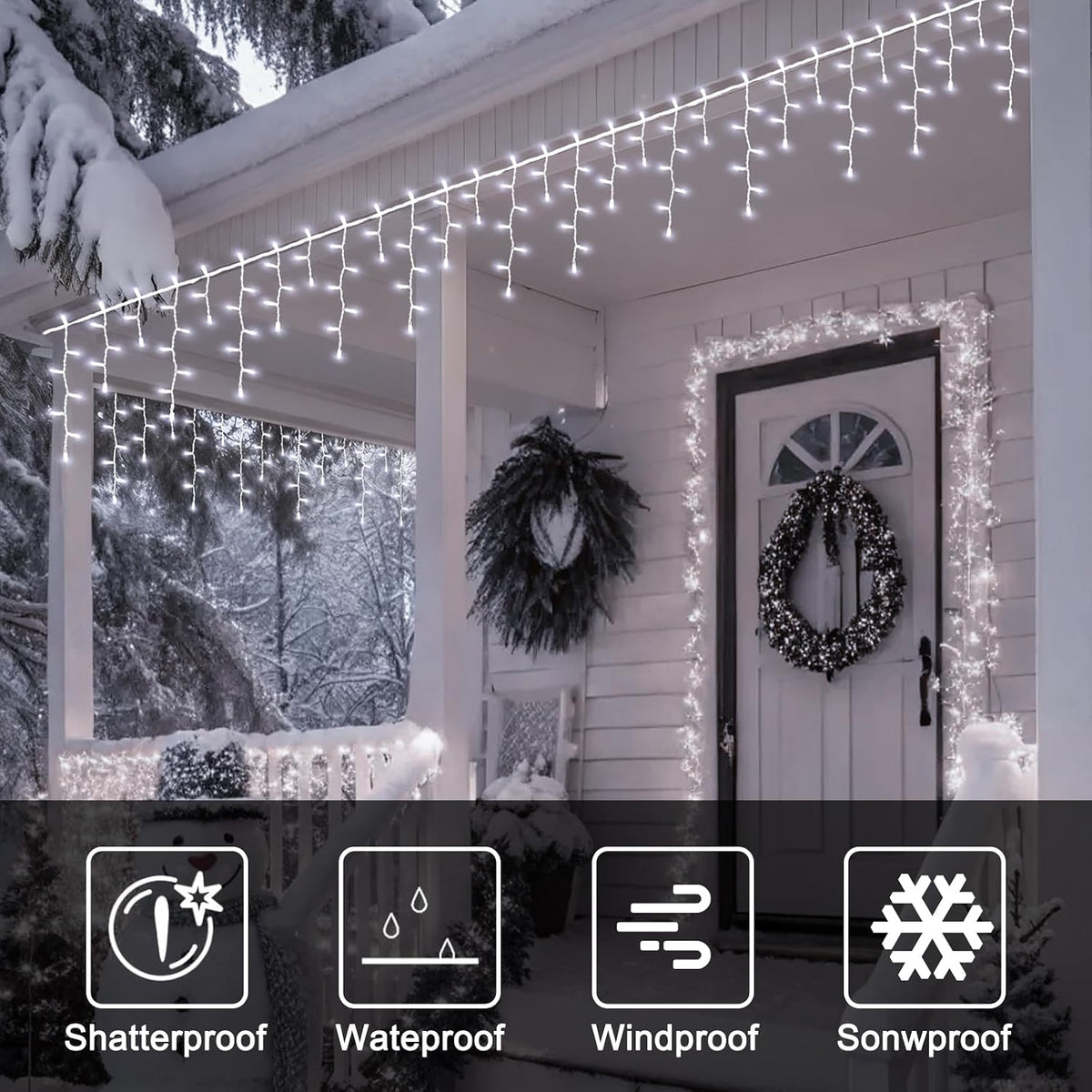 100 LED Icicle Lights String Light Warm white Christmas Decoration Plug in Waterproof Professional Grade Outdoor