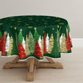 Christmas Tablecloth 70 x 70 Inch Round Christmas Trees Green