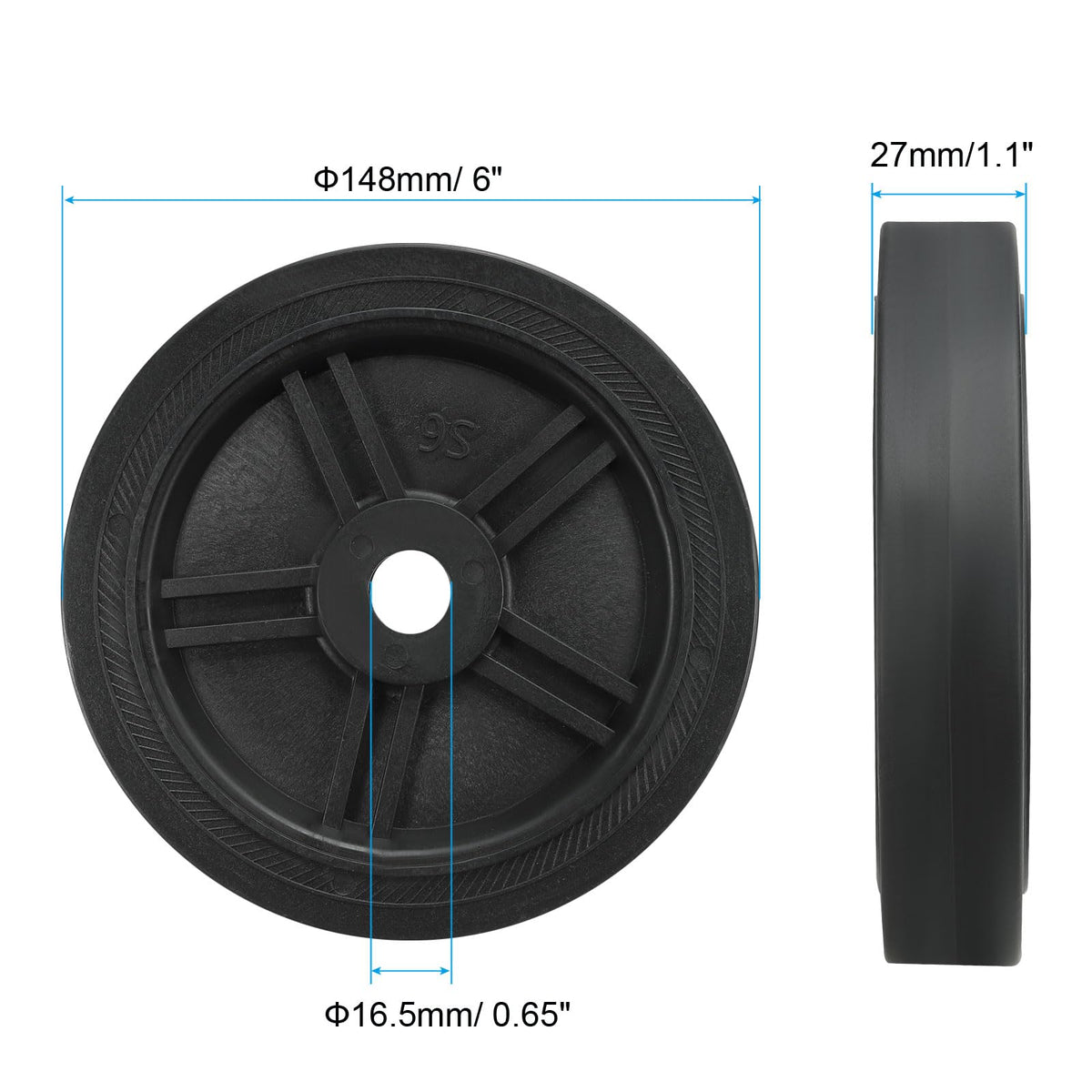 PATIKIL 6" Air Compressor Wheels, Universal Air Compressor Wheel Replacement Part Air Compressor Replacement Wheels with 0.7" Dia Hole for Easy Mobility, Black