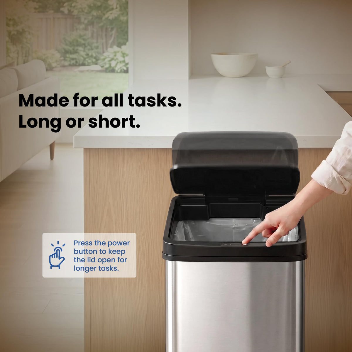 13 Gallon Automatic Trash Can, 50L Touchless Motion Sensor Garbage Can with Odor-Sealing Lid, Rectangular Stainless