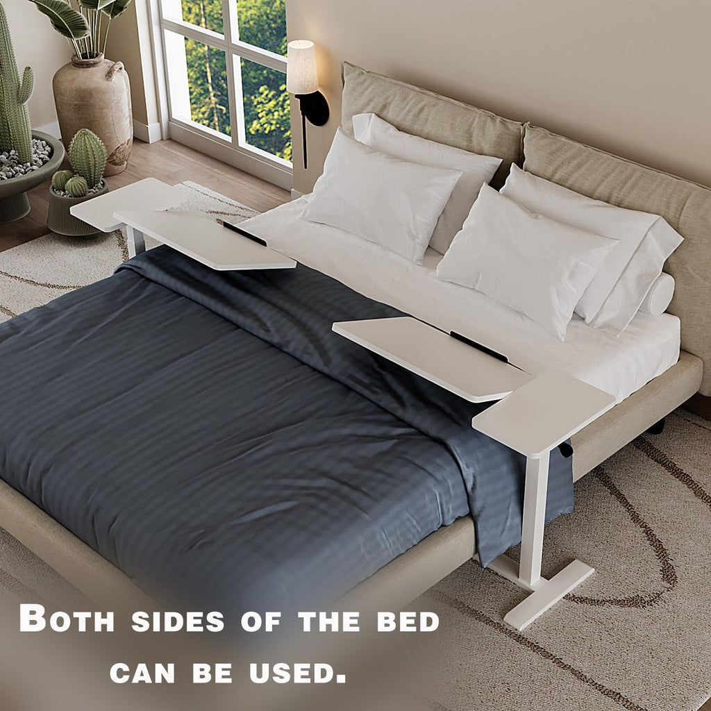 Adjustable Overbed Bedside Table with Wheels Pneumatic Mobile Standing Laptop Desk Rolling Computer Cart Movable
