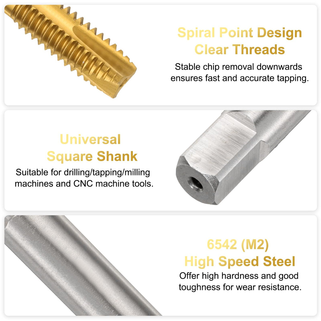 uxcell 3/8-16 UNC B2 Spiral Point Thread Tap, Screw Tap Threading Tapping Tool, Titanium Coated 6542 High Speed Steel Machine Taps Tapping Bit