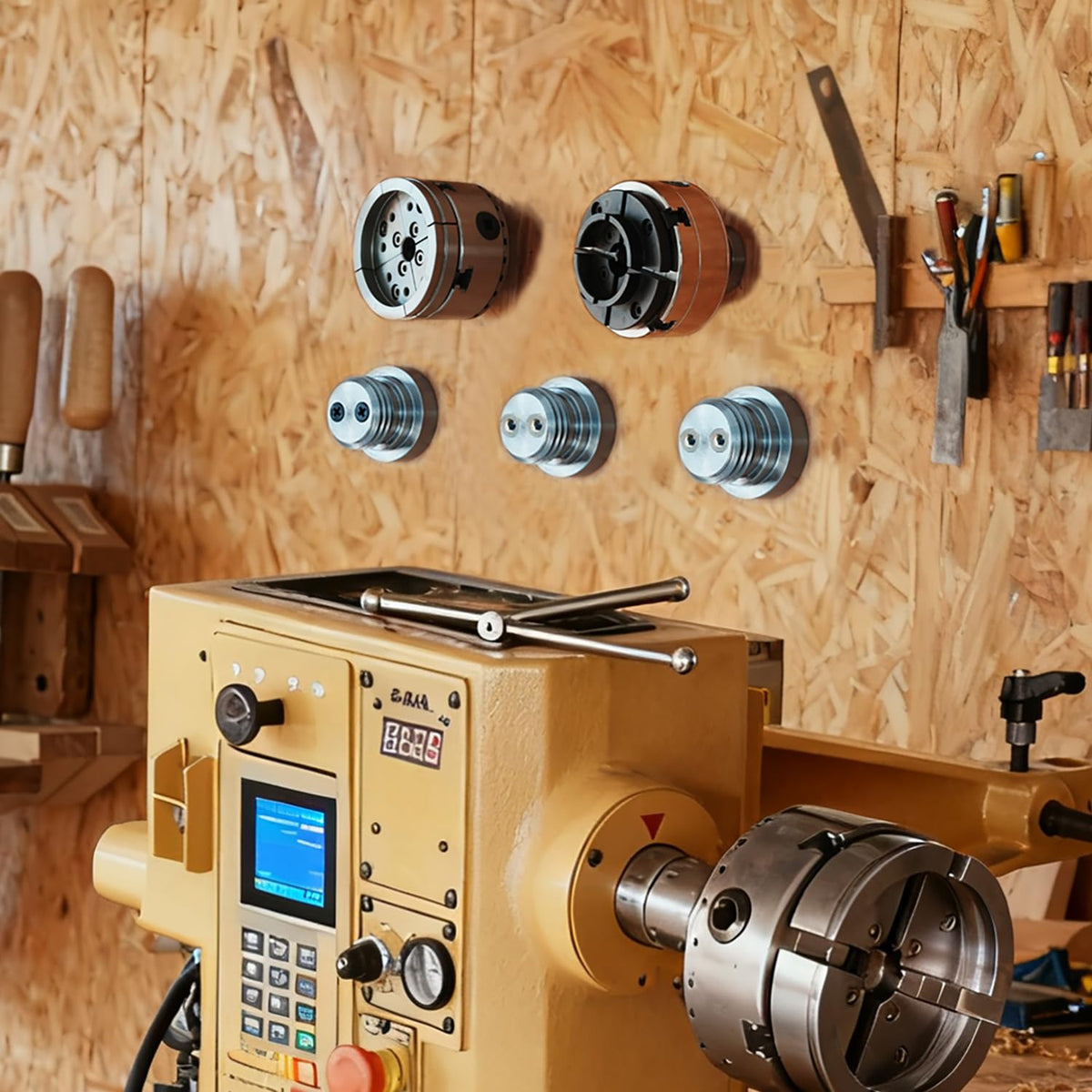 BMWOOD Wall-mounted Tool Holder for Chucks, Face Plates with Thread 1”x8TPI, Compatible with Chucks NOVA, Record Power, Robert Sorby Patriot.