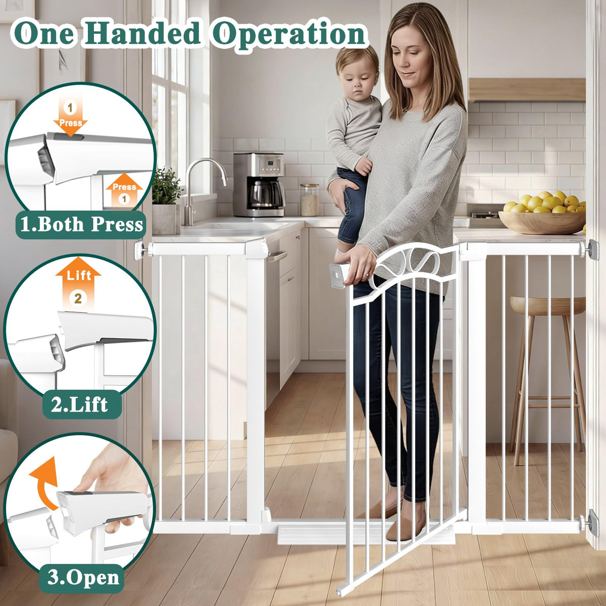 81.9-84.6" Extra-Wide No-Drill Pressure-Mounted Pet & Child Safety Gate with Dual-Lock Walk-Through Swing Door for Stairs, Hallways & Wide Doorways