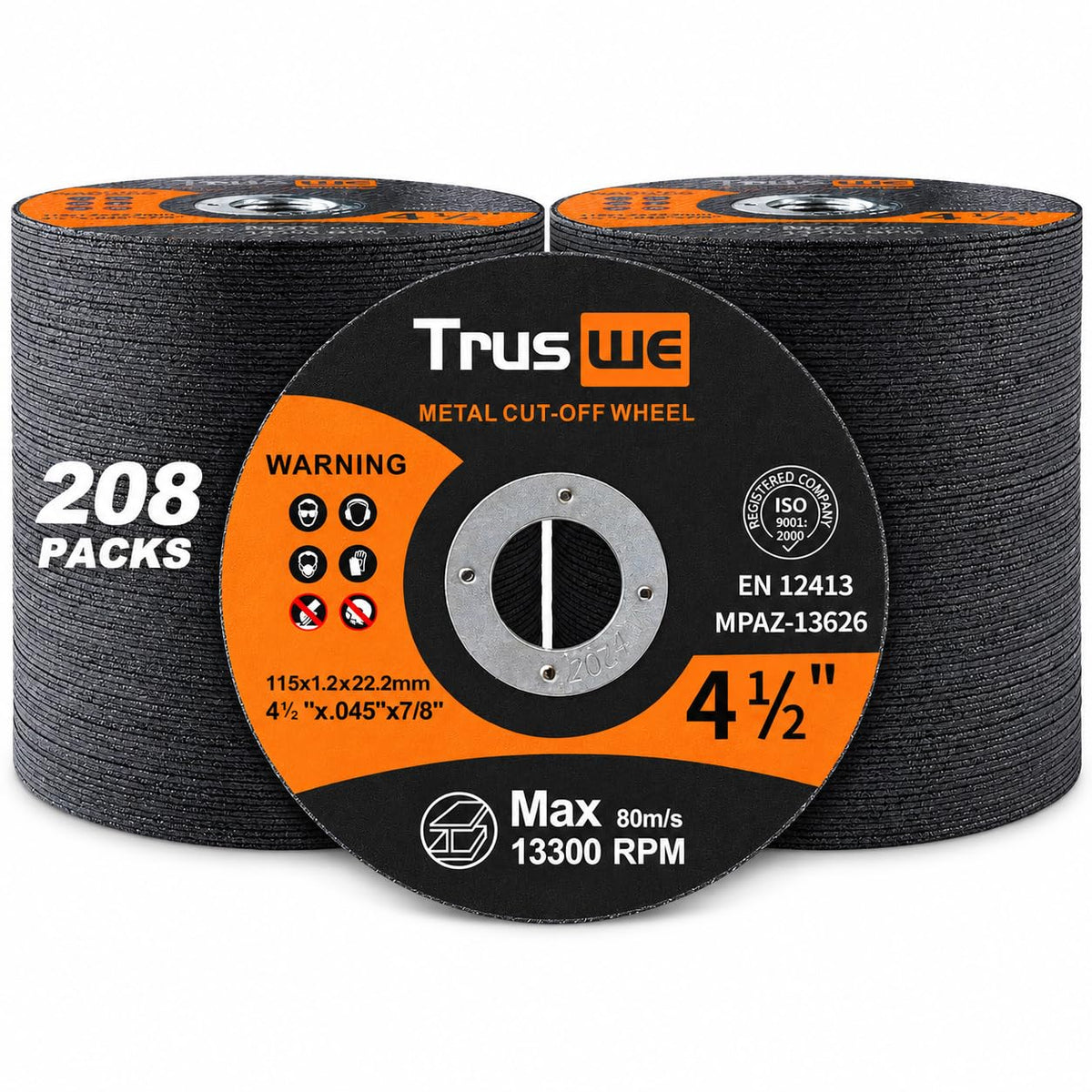Truswe 208 Pack Cut Off Wheels - 4 1/2 Inch Metal and Stainless Steel Cutting Wheel for Angle Grinder Ultra Thin Cut-Off Wheel Cutting Disc