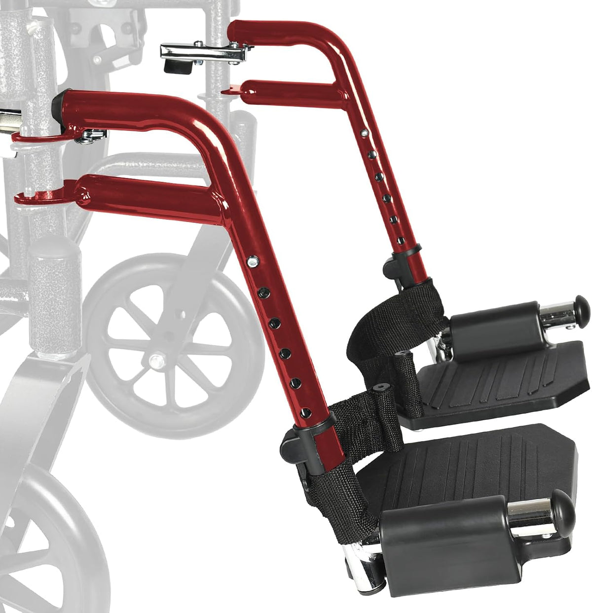 Wheelchair Footrest Replacement - Adjustable Composite Footboard & Heel Loop, Universal Foldable Foot Rest, Red, Lightweight,Affordable Easy Installation(1 Pr, Deepred)