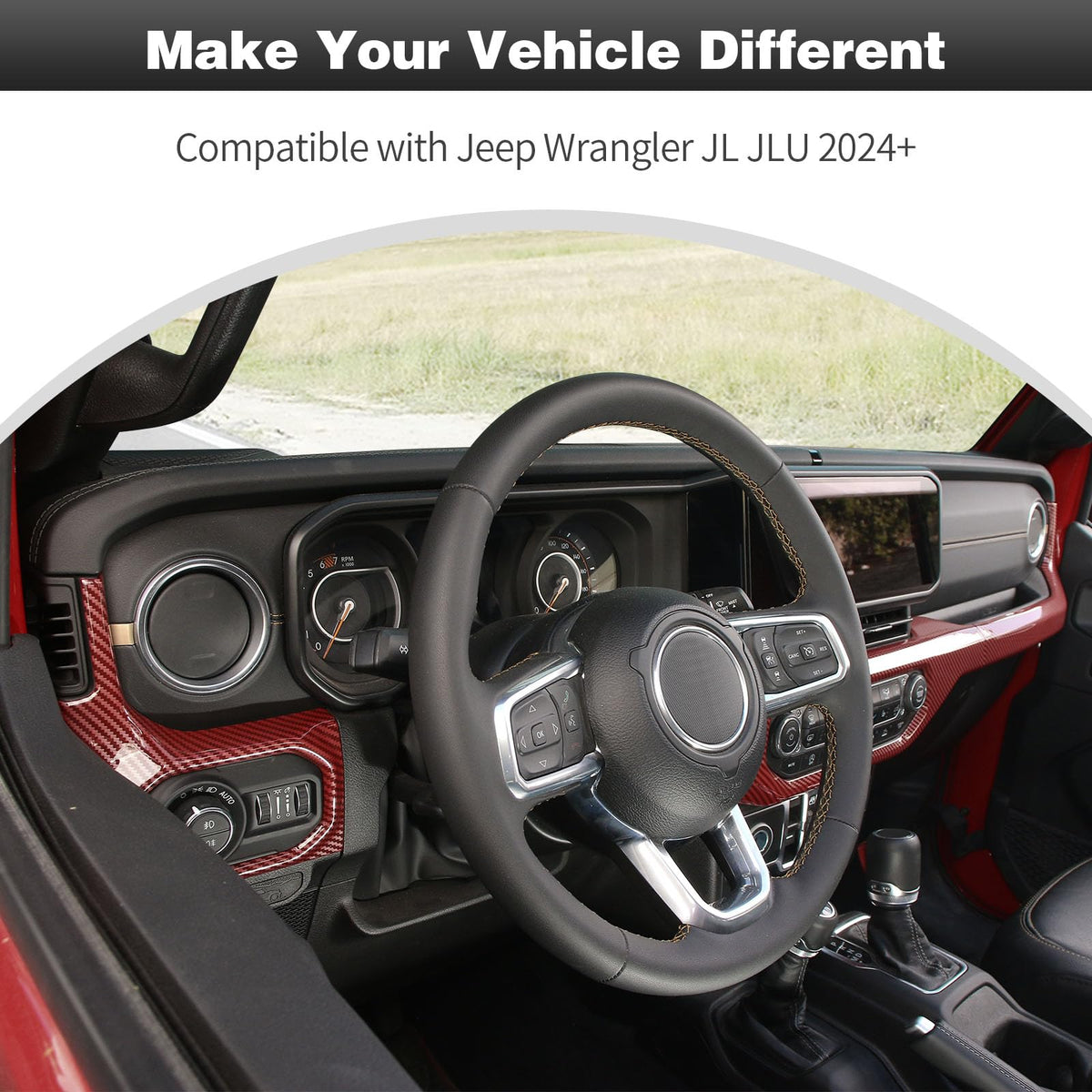 CheroCar for JL Center Console Headlight Air Conditioning Control Panel & Co-Pilot Handle Panel Interior Accessories fit for Jeep Wrangler JL JLU 2024+,Red Carbon Fiber