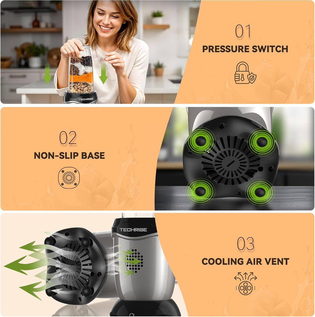 600W Personal Blender, Smoothie Blender with 2 x 17oz Portable Cups with Sip Lids, Stainless Steel Blade